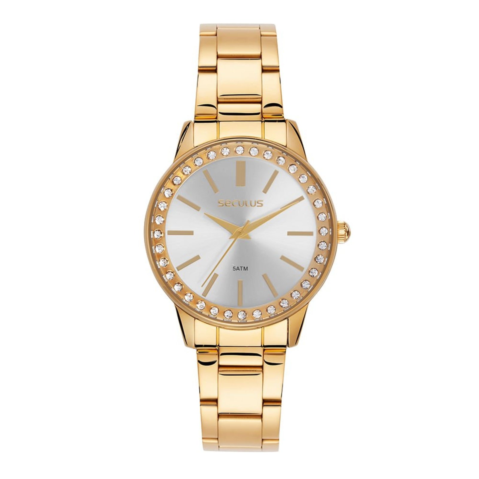 Relógio Seculus Feminino Com Aro de Pedras Dourado Seculus
