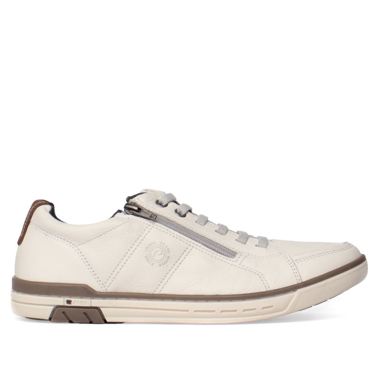 Sapatênis Masculino Pegada Couro Calce Fácil Off White/Cinza