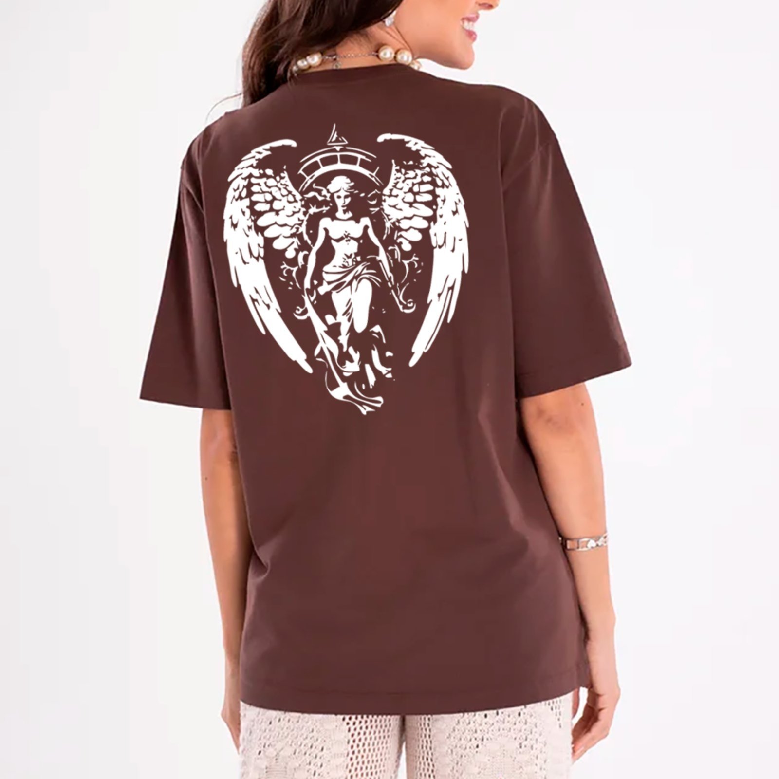 Camiseta Ousy Unissex Anjo Justiça Cultura Streetwear Premium Oversized Marrom