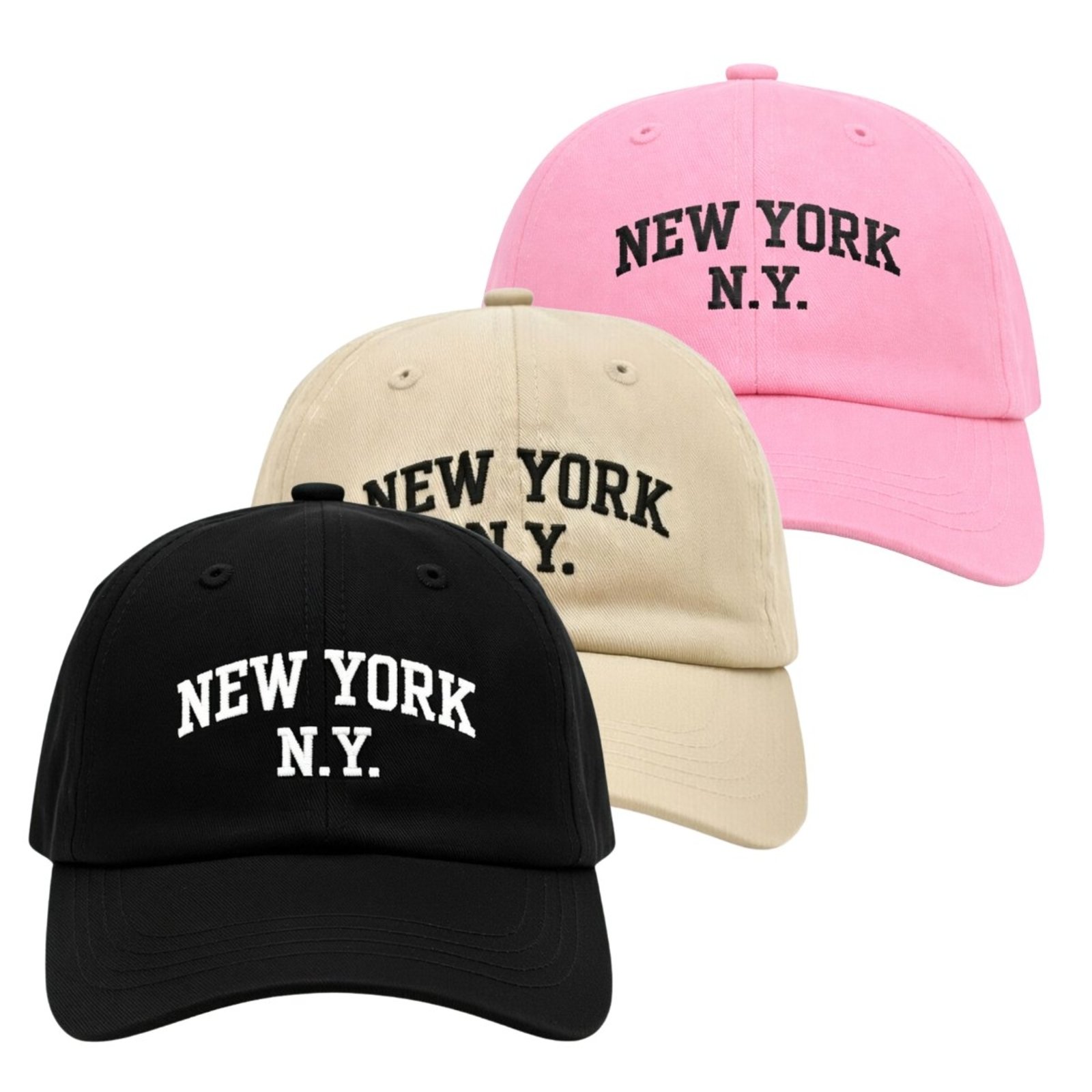 Kit 3 Bonés Aba Curva 6 Paineis com Ajuste Confortável Bordado New York