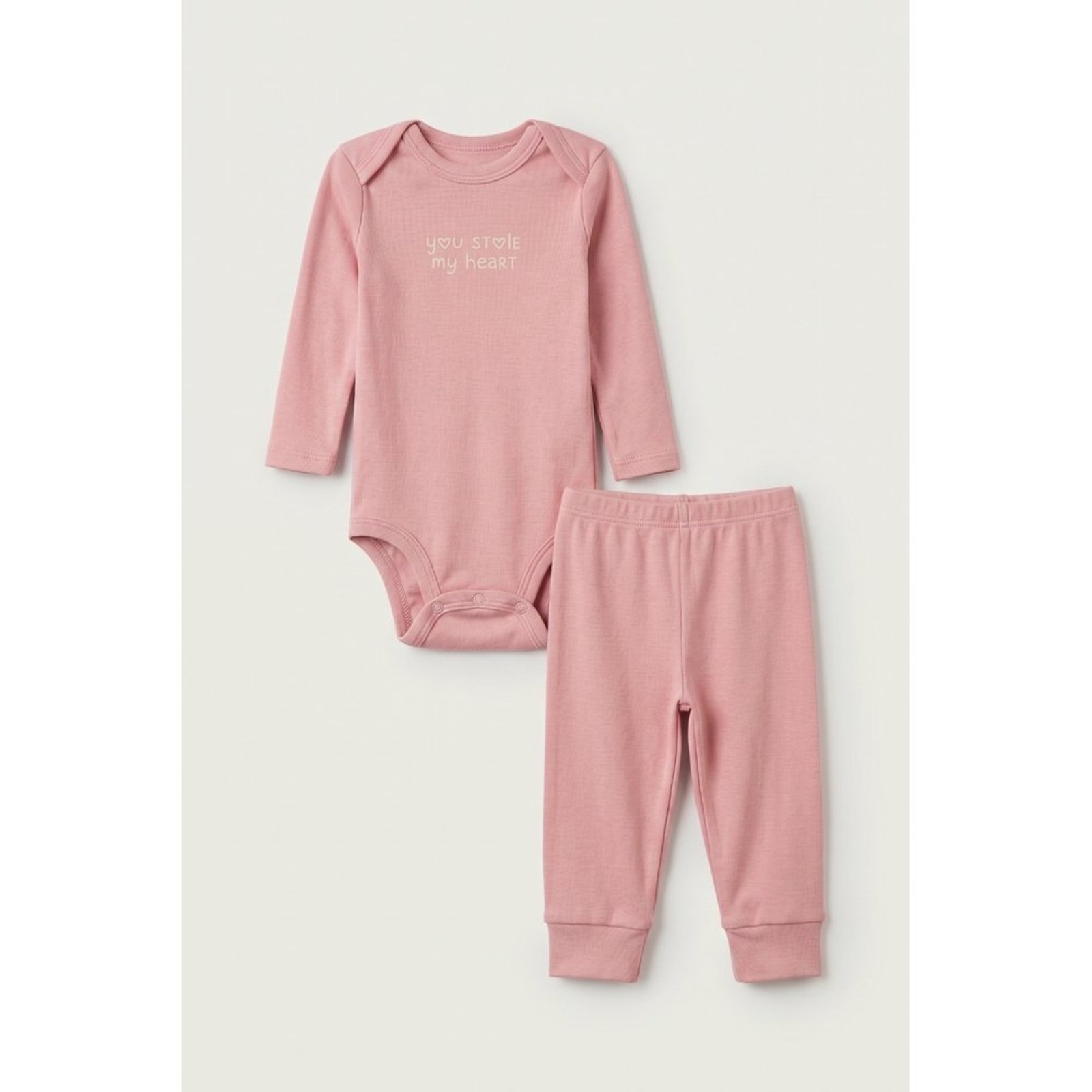 Infantil - Conjunto Body Longo e Calça do Papai Rosa Envelhecido Heart