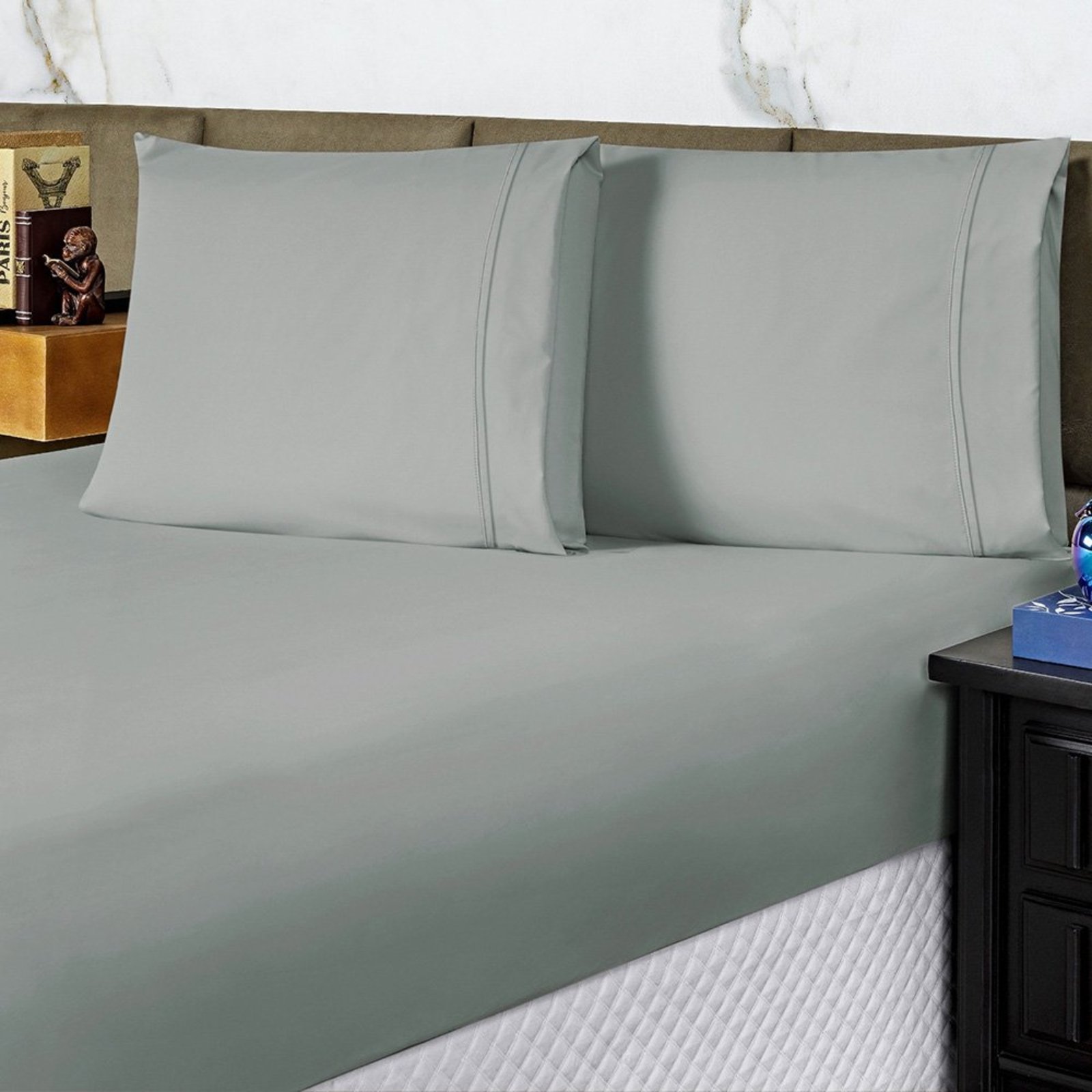 Jogo de Cama Lençol Queen Conforto Percal 300 Fios 3 Peças - Cinza - 100% Poliéster