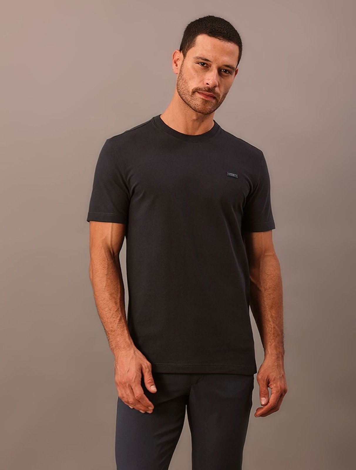 Camiseta Masculina Piquet Patch Borracha Calvin Klein - Marinho Calvin Klein Jeans