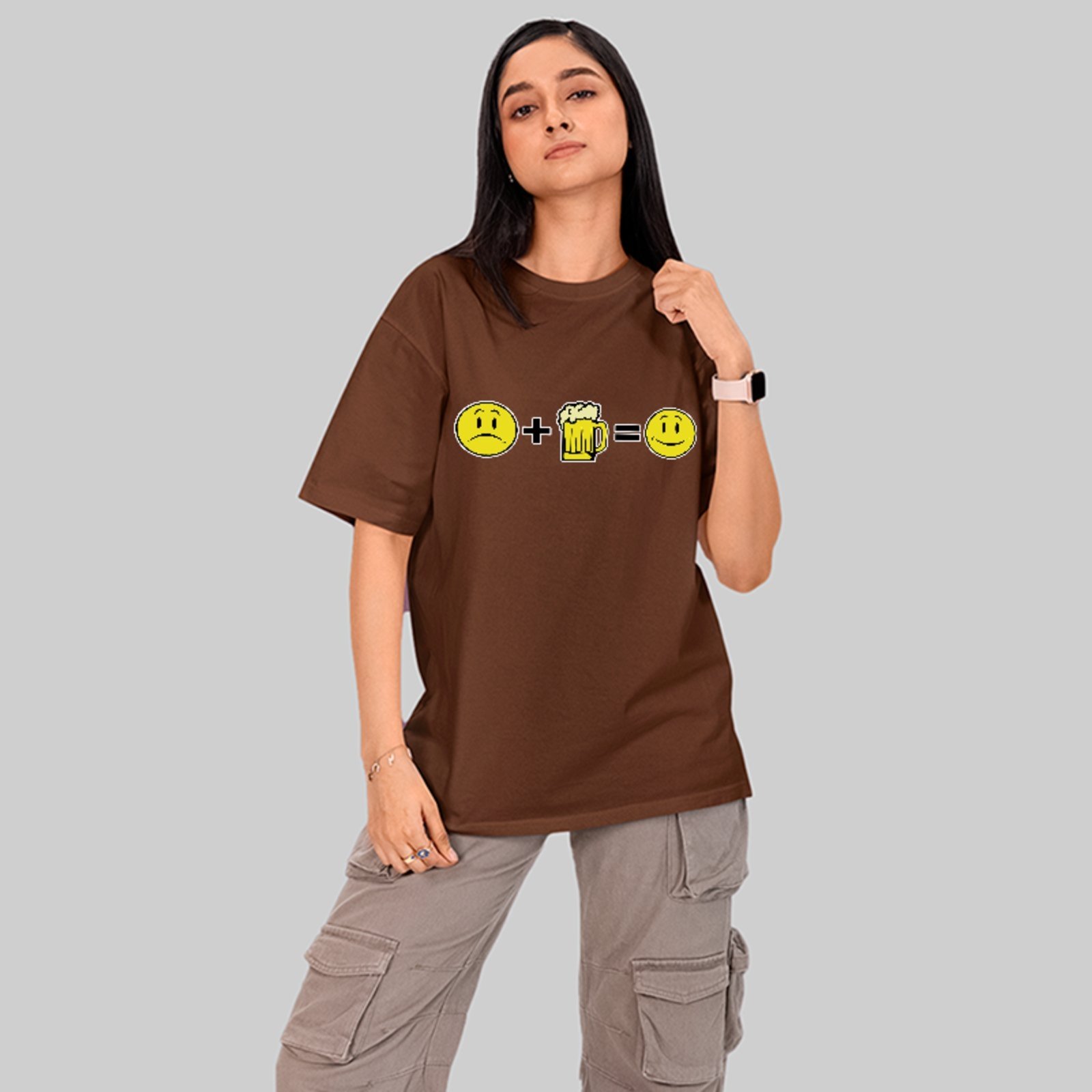 Camiseta Oversized Cerveja Humor Meme Unissex Marrom