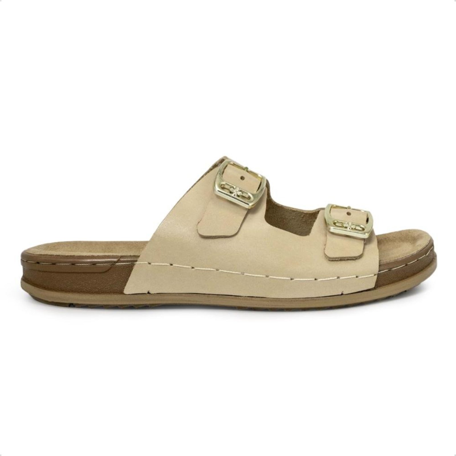 Chinelo Pegada Feminino em Couro Fivela 232423 Bege