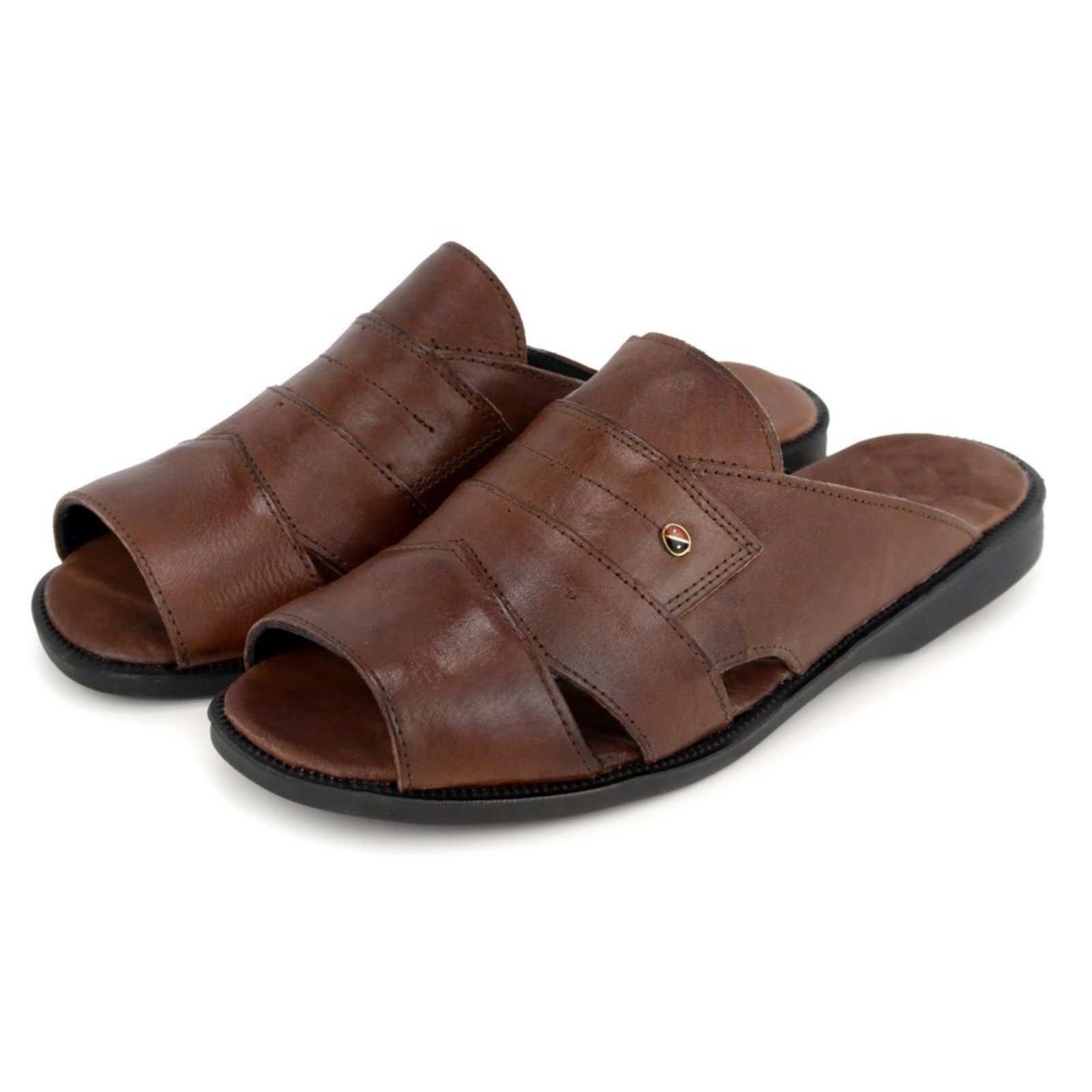 Sandalia Chinelo de Couro Comfort Masculino Conhaque