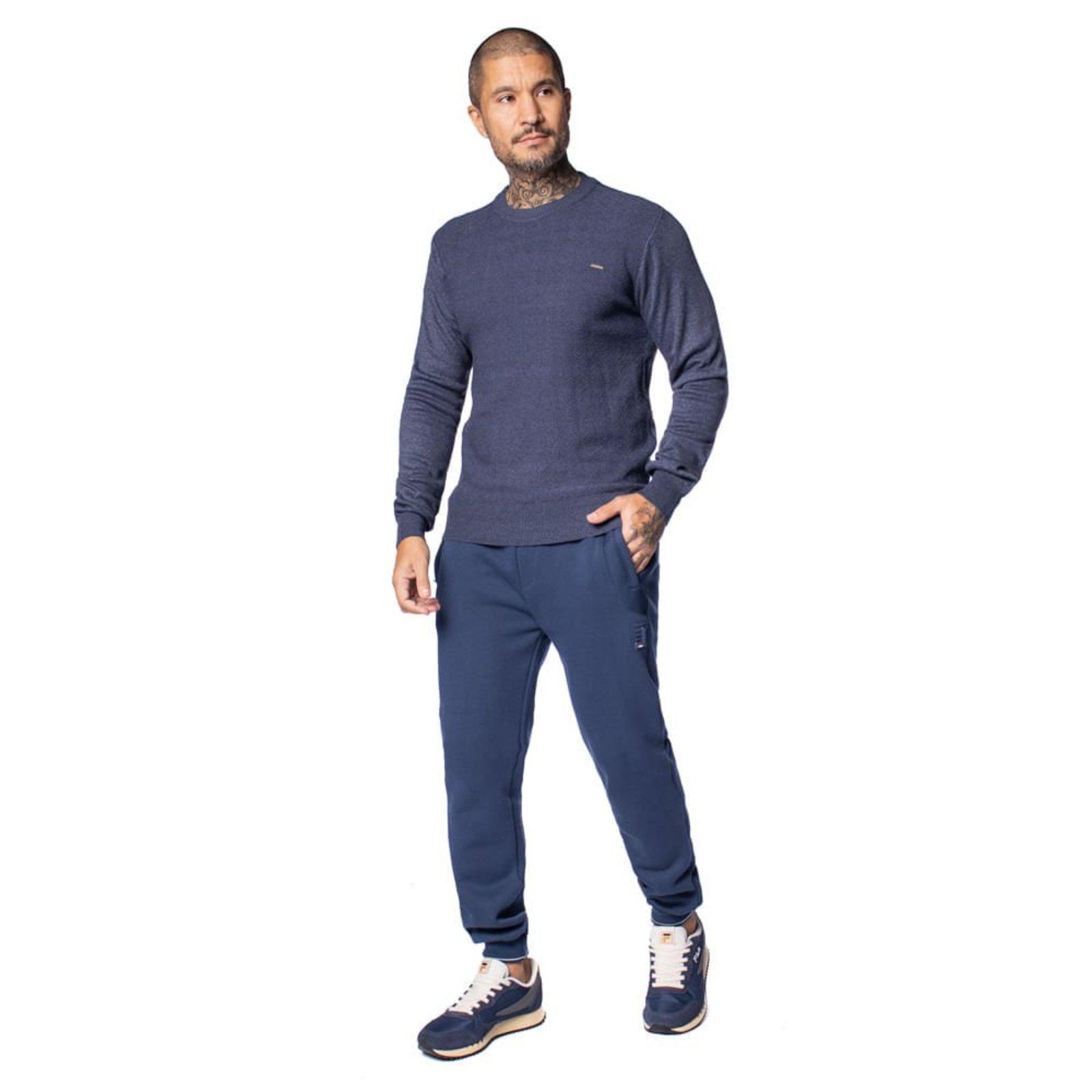 Suéter Masculino Dixie Jacquard Chevron Texturizado Marinho