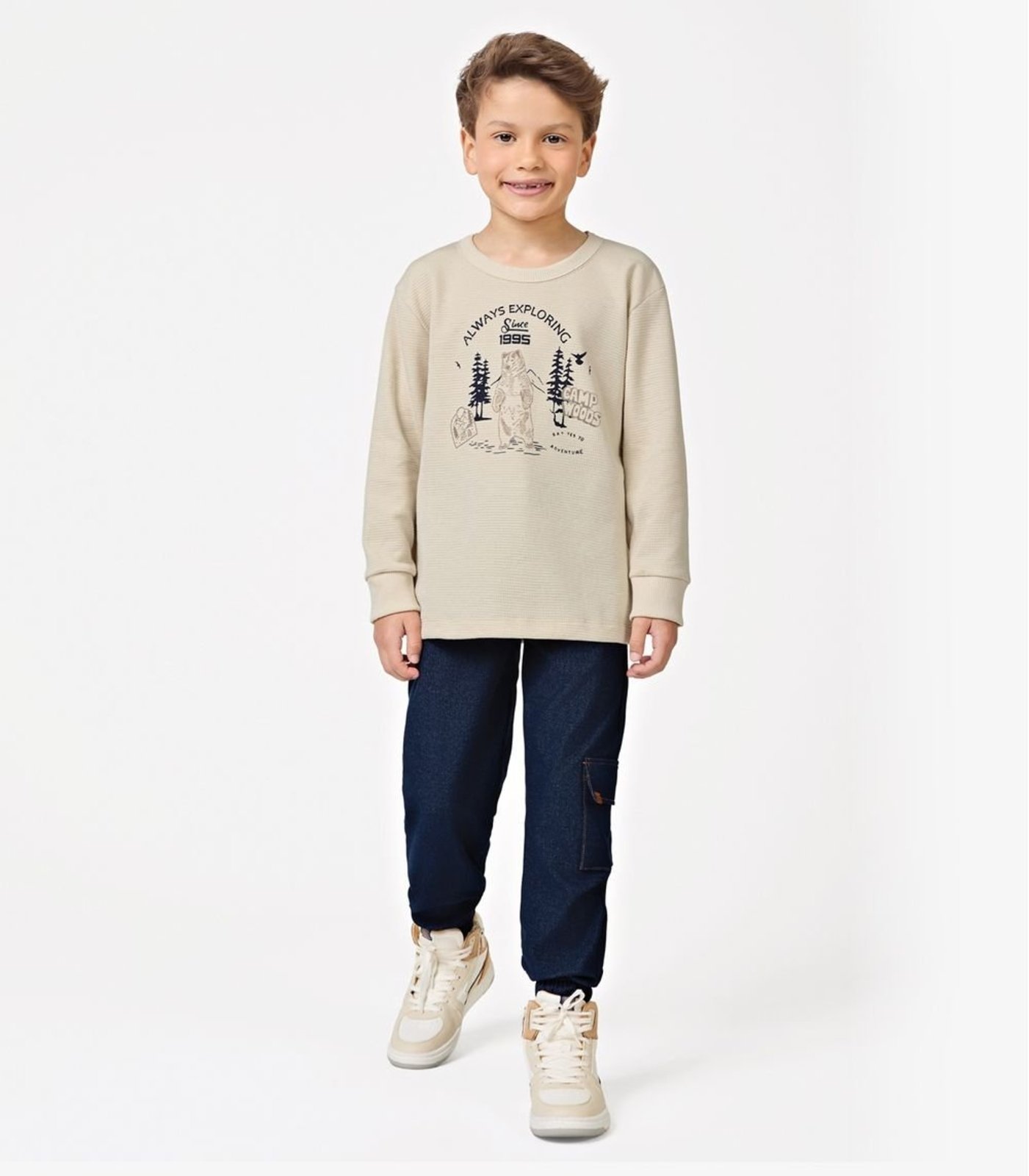 Infantil - Conjunto Blusão com Calça Menino Trick Nick Bege