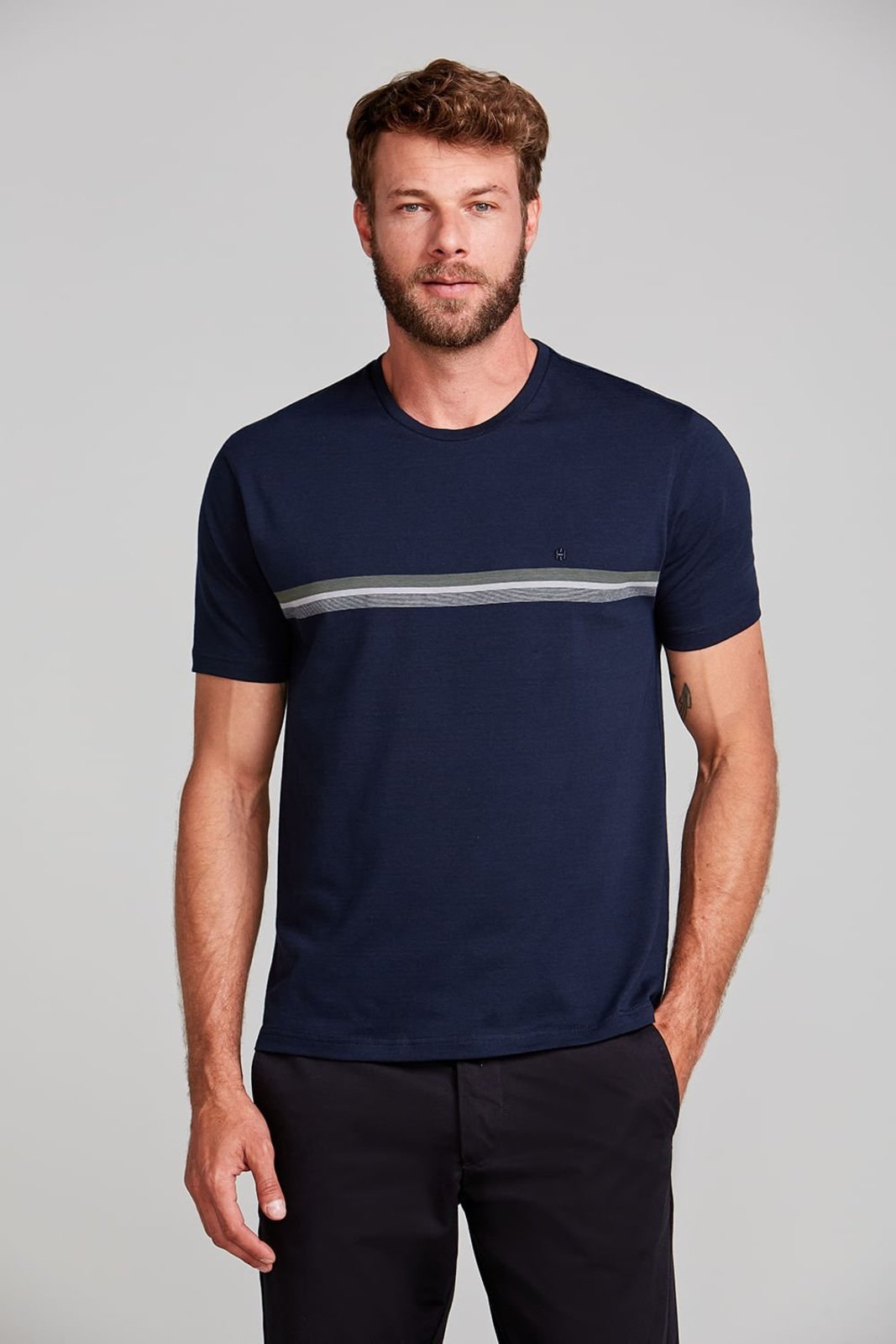 HIGHSTIL Camiseta Malha Comfort - Azul Marinho / Verde Militar