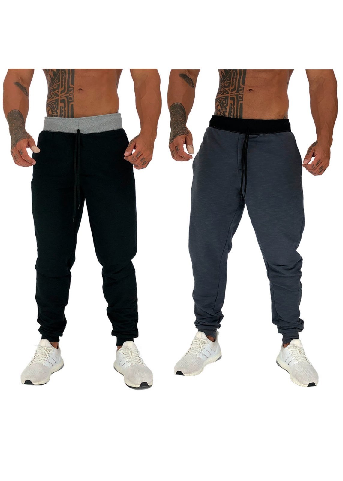 Kit 2 Calças Moletom Masculina Alto Conceito Slim Fit Jogger Chumbo e Preto