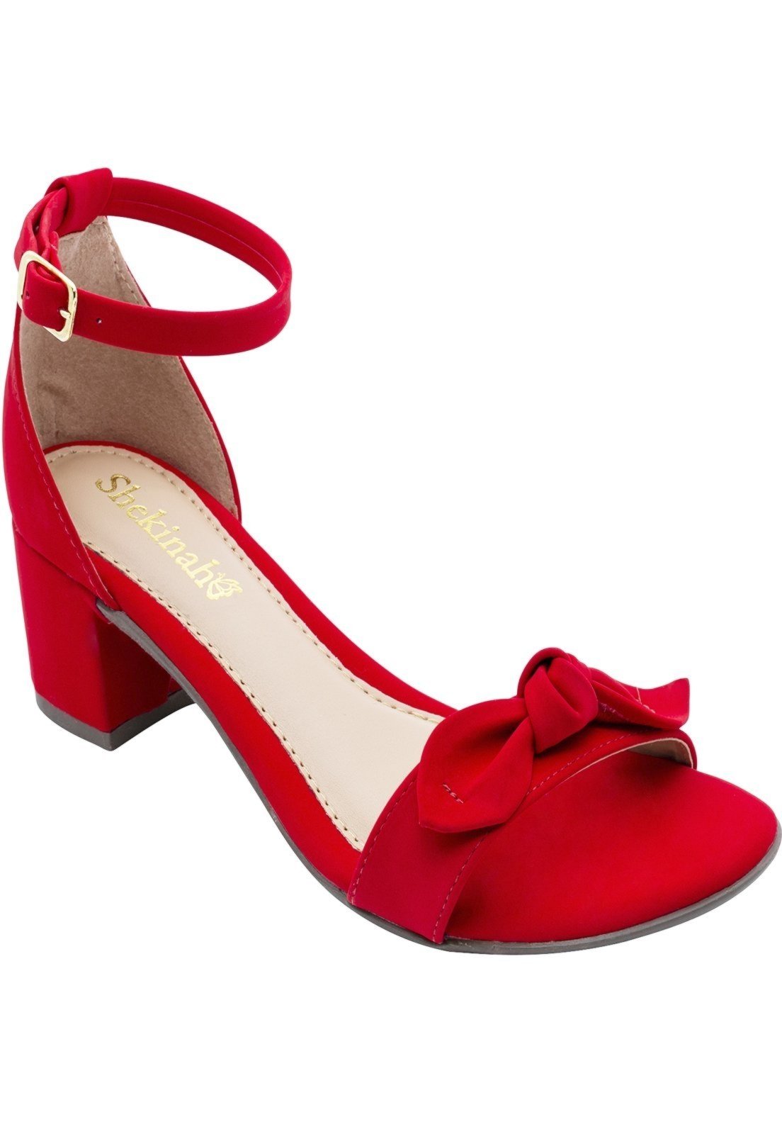 Vista 3 Sandália Feminina Salto Baixo Grosso Shekinah Confortável com Laço Saltinho vermelho Shekinah vermelho