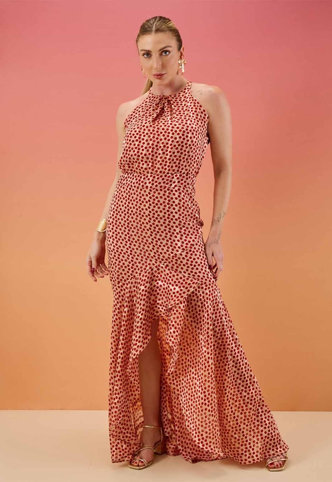 Vestido Longo com Fenda Frontal Rosa