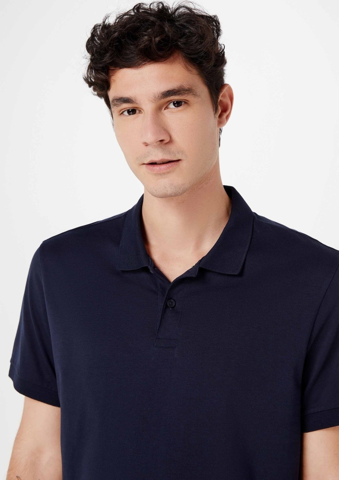 Vista 3 Camisa Polo Básica Masculina Regular Pima Hering azul Hering azul