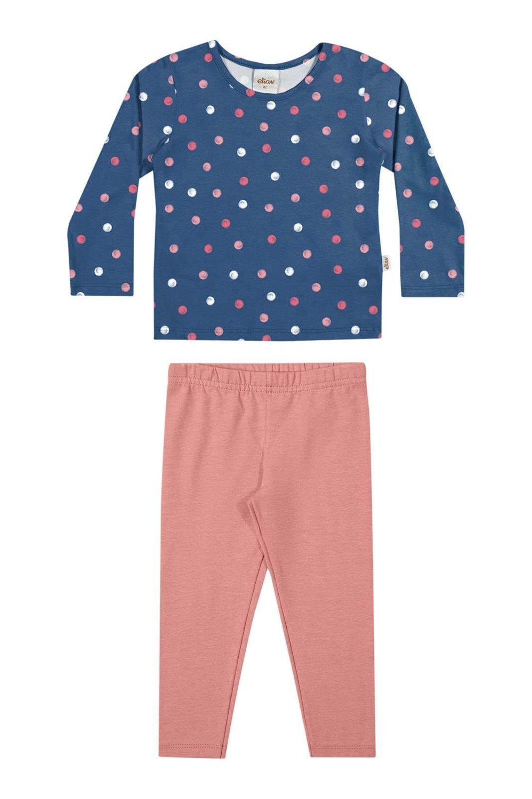 Infantil - Conjunto Longo Menina Cotton Poá Elian Azul
