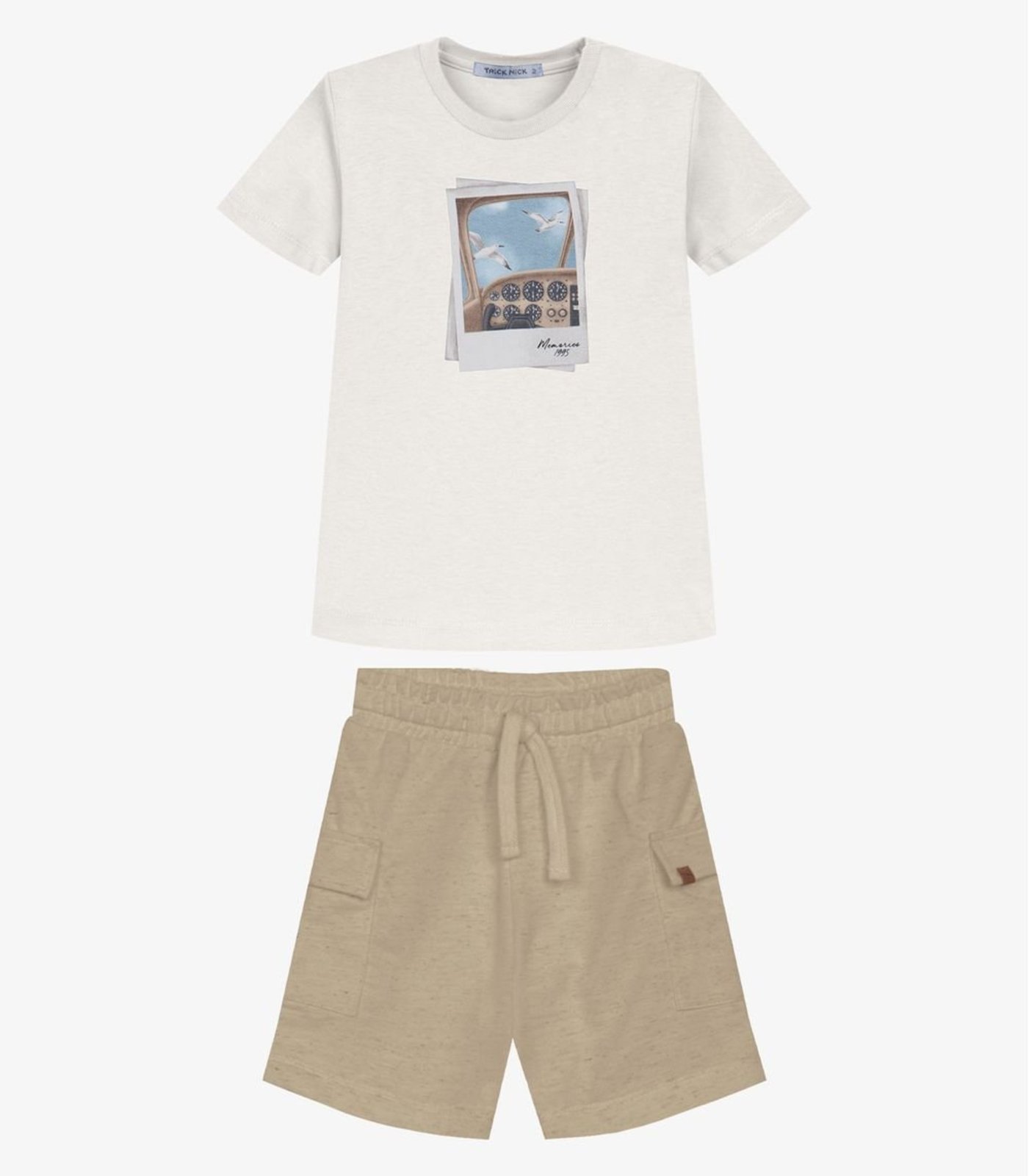Infantil - Conjunto Camiseta Com Bermuda Trick Nick Bege