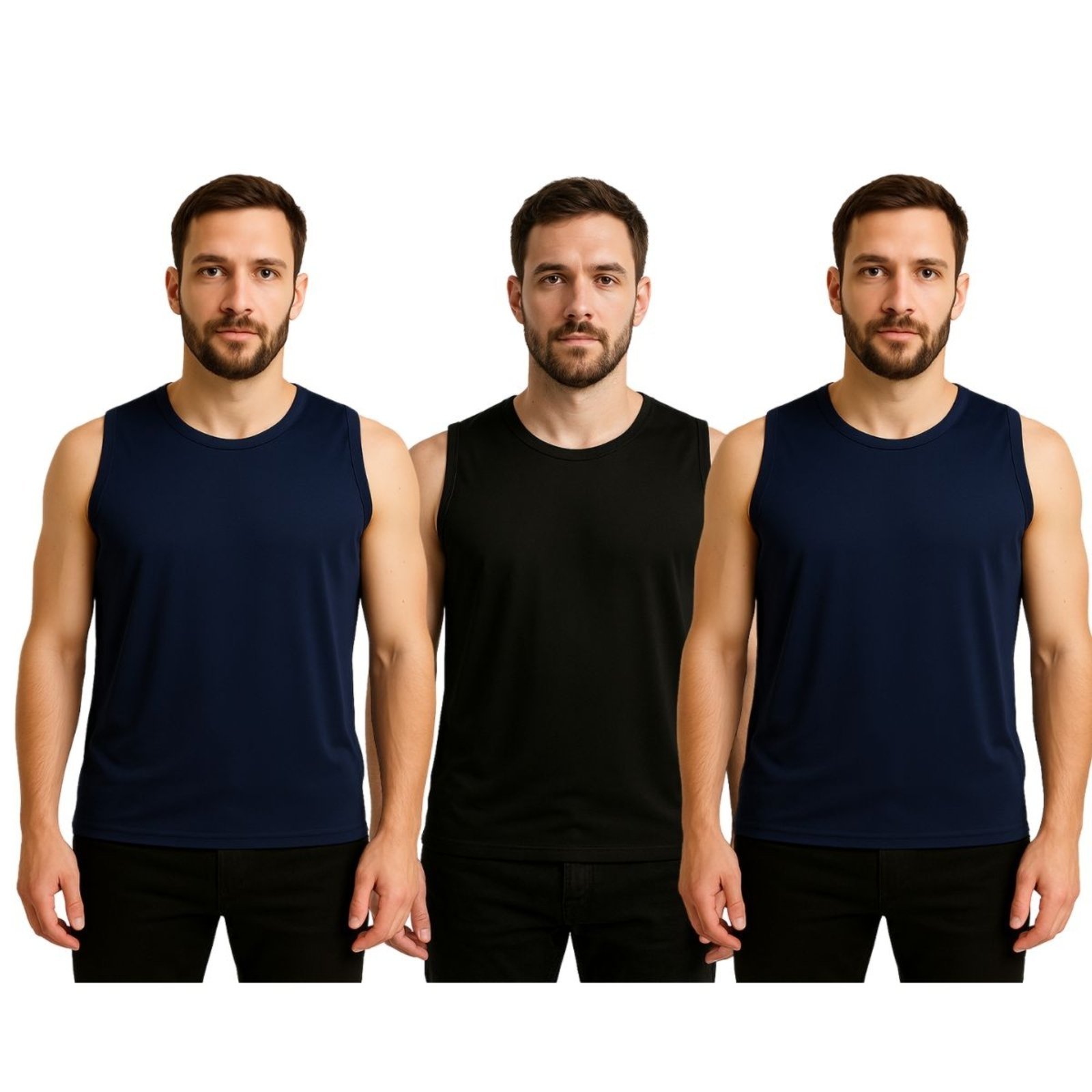 Kit 3 Regatas Masculinas FMF Academia Treino Fitness Tecido Leve Fresco Preto