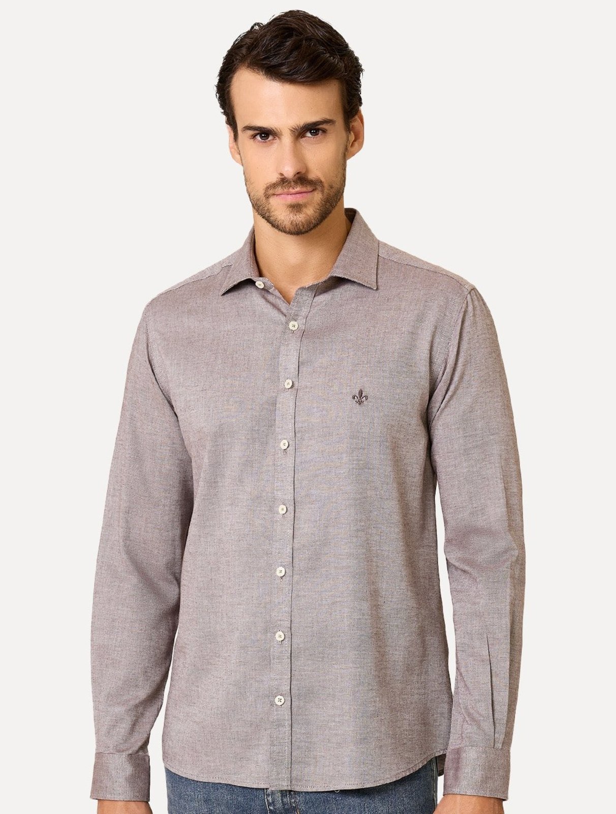 Camisa Dudalina Masculina Slim Fit Superfine Cotton Marrom Médio Mescla