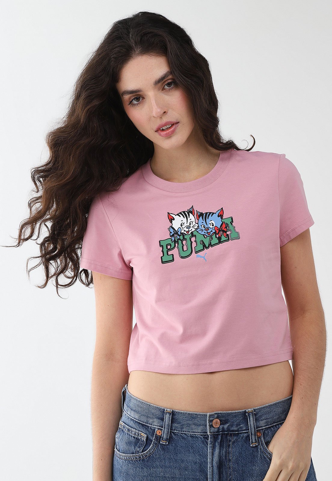 Camiseta Feminina Puma Graphic Kitten Baby Rosa