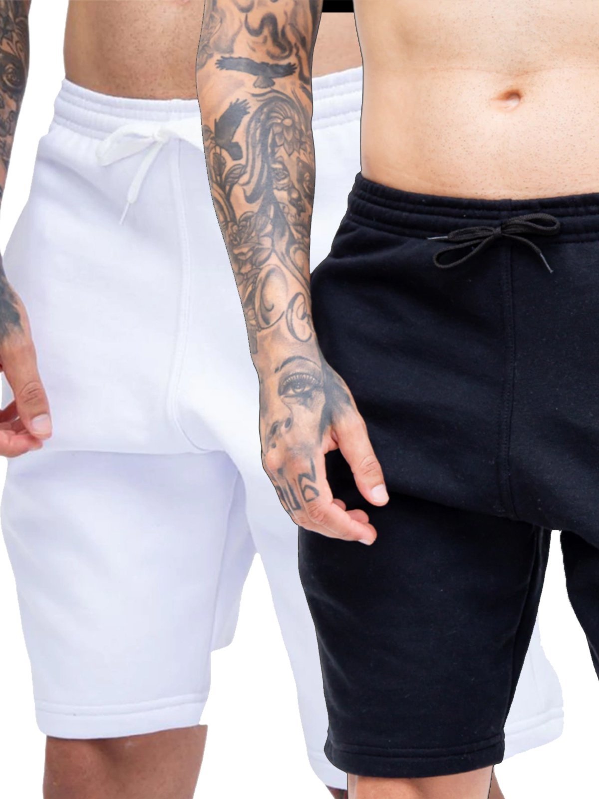 Kit 2 Shorts Masculino Bermuda Urbania Moletom Premium mooboo Bermudas Moleton Branca Clara e Preto