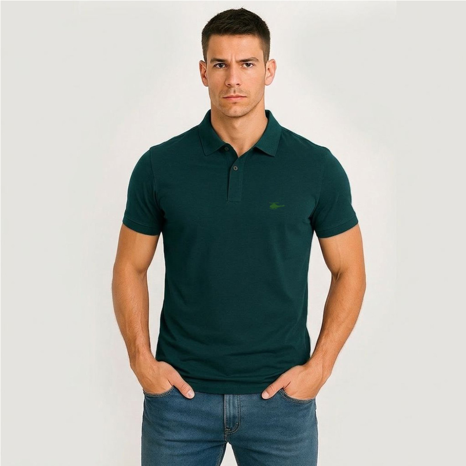 Camiseta Polo Masculina Básica Sallo Premium Verde Escuro