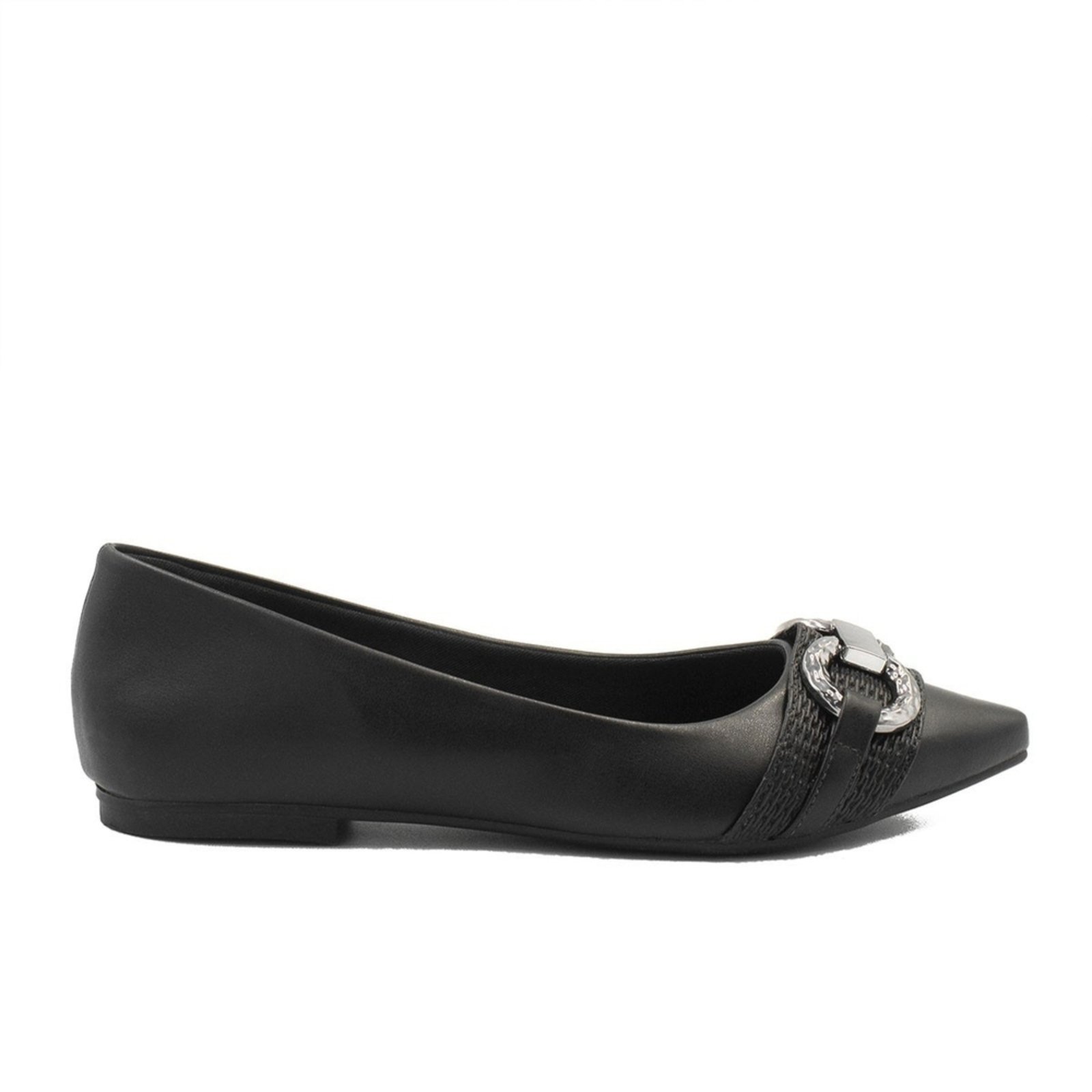 Sapatilha Zatta Bico Fino com Detalhe Frontal Ofélia Preto