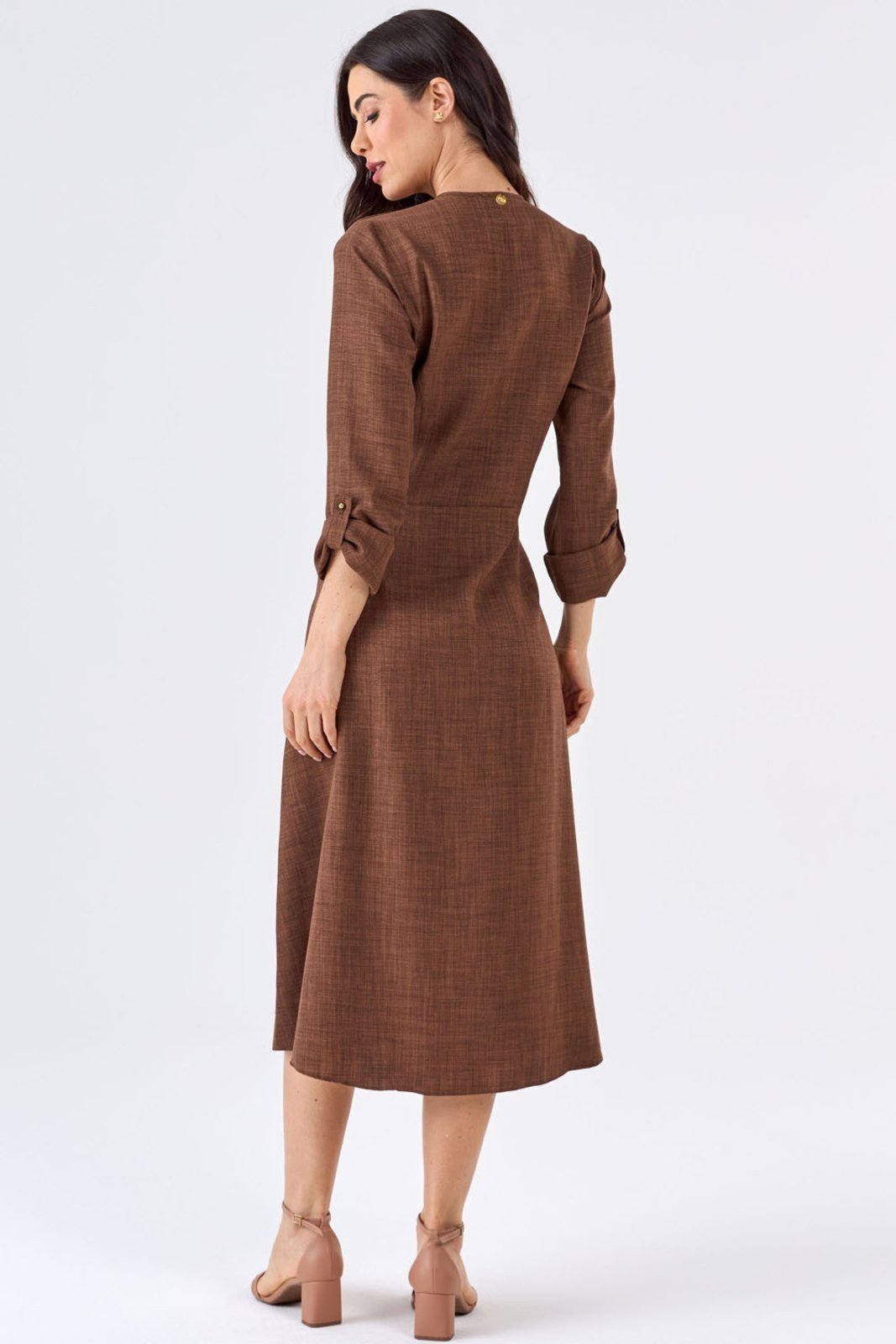 Vestido Midi PKS Com Cinto Marrom