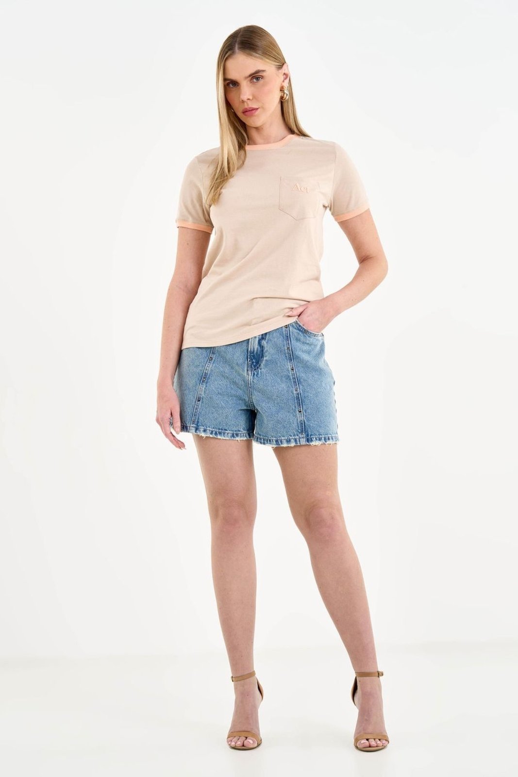 Vista 2 T-Shirt com Bolso Touch ACT FEMININO coral ACT FEMININO coral