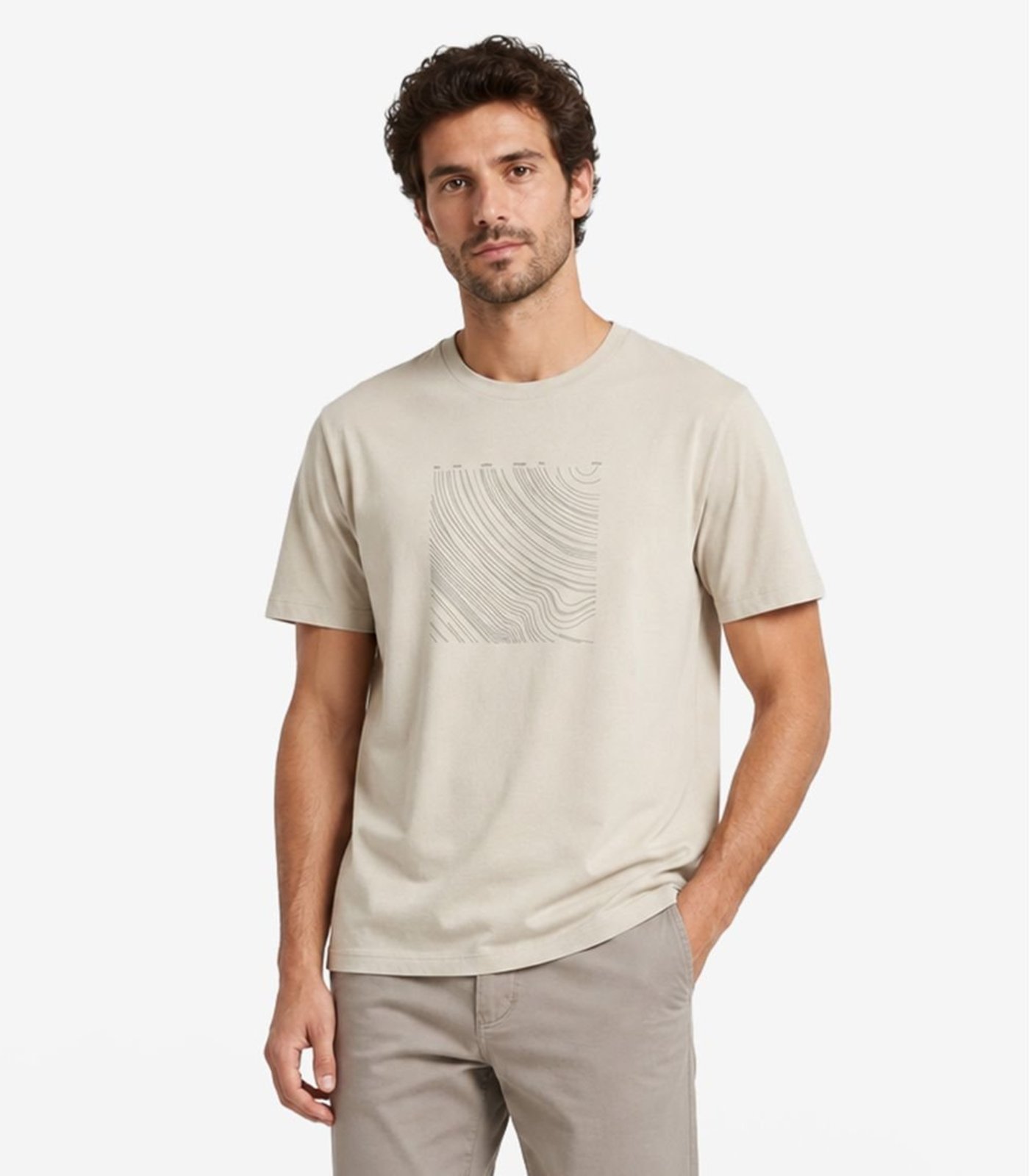 Camiseta Masculina Meia Malha Com Estampa Diametro Bege