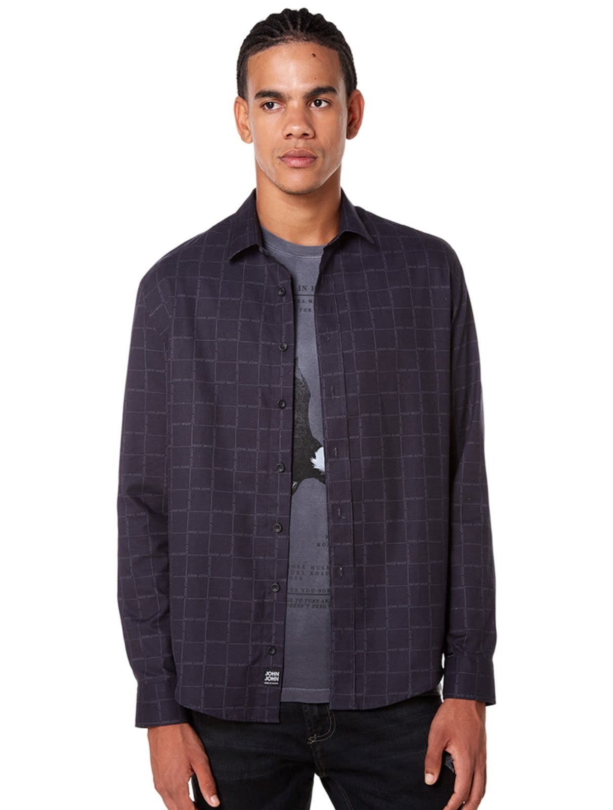 Camisa John John Masculina Relaxed Mini Line Preta