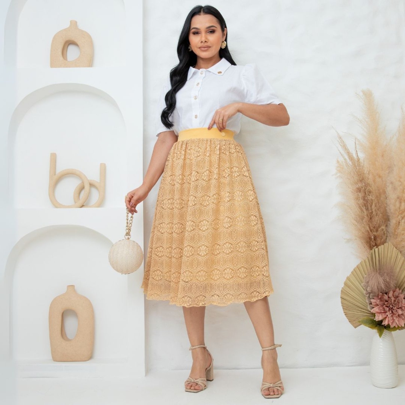Saia Godê Midi de Renda Evangelica Moda Modesta – REF: Isa