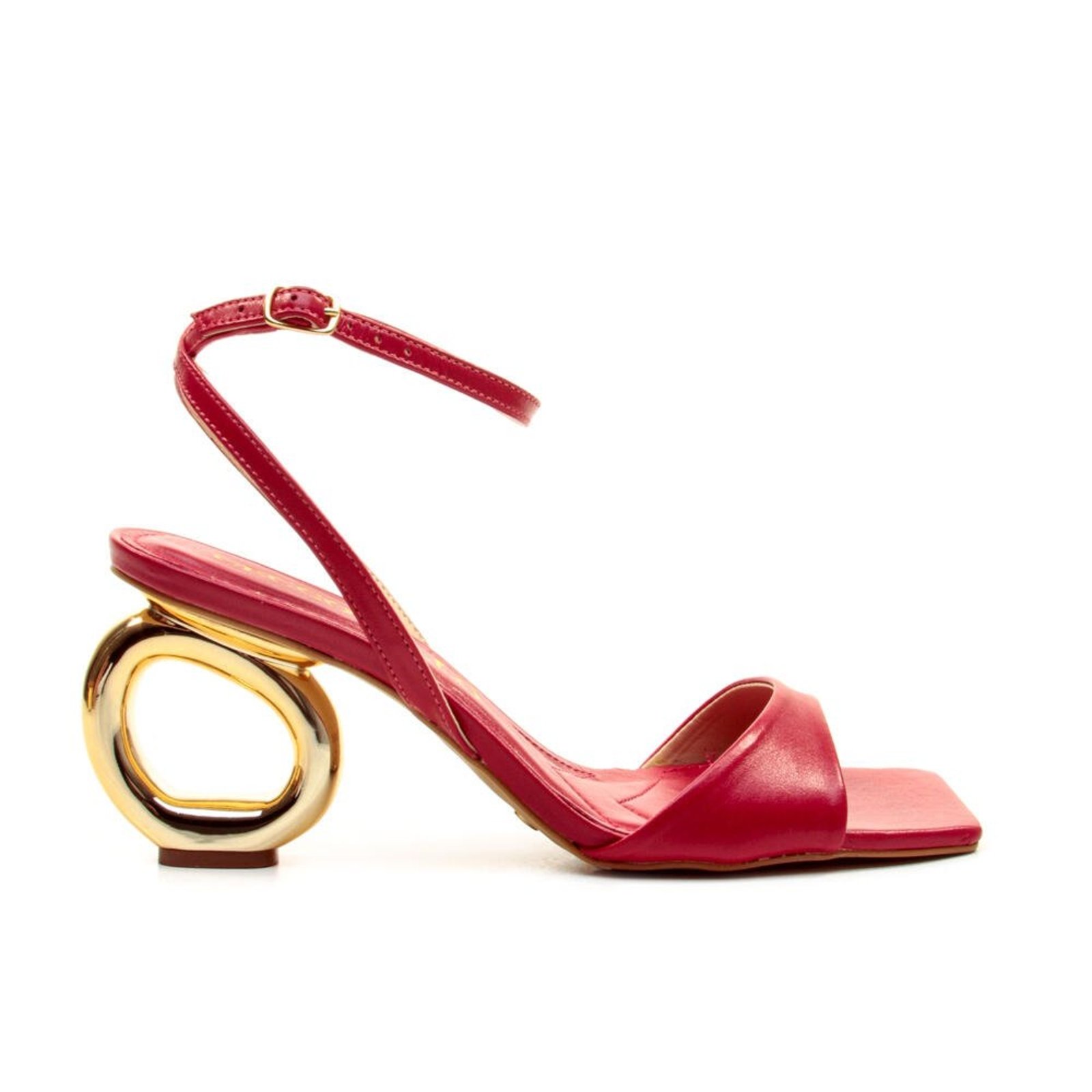 Sandália Couro Vermelho Salto Médio Vazado Cecconello 2193004-29