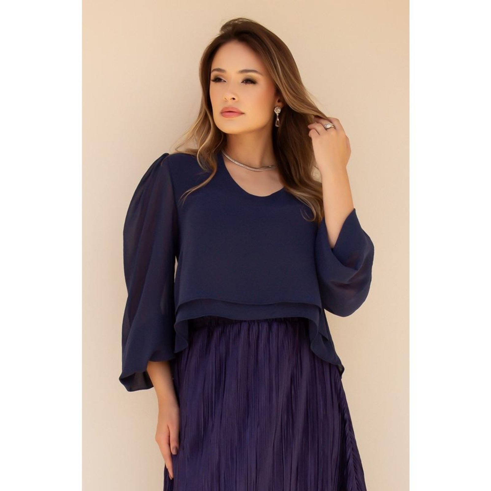 Blusa Feminina De Crepe Com Babados Casual Despojada Fofa