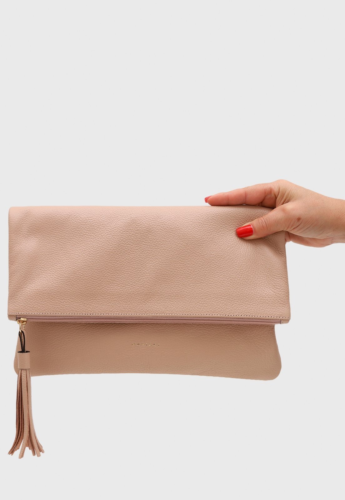 Vista 3 Bolsa Carteira Clutch Couro Mariart Hibisco Creme bege bege