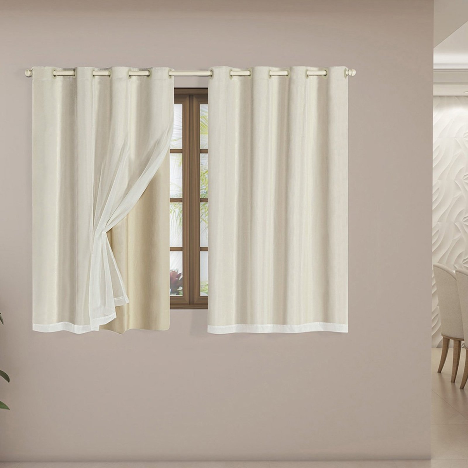 Cortina Daily Varão 2M Blackout PVC Com Voil 2,80mx1,80m Sala Quarto Bege