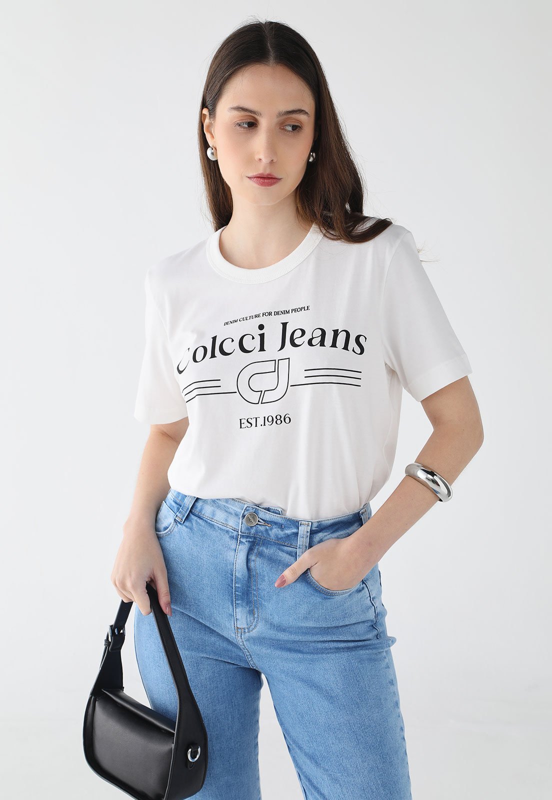 Camiseta Feminina Colcci Jeans Estampa Logo Branca