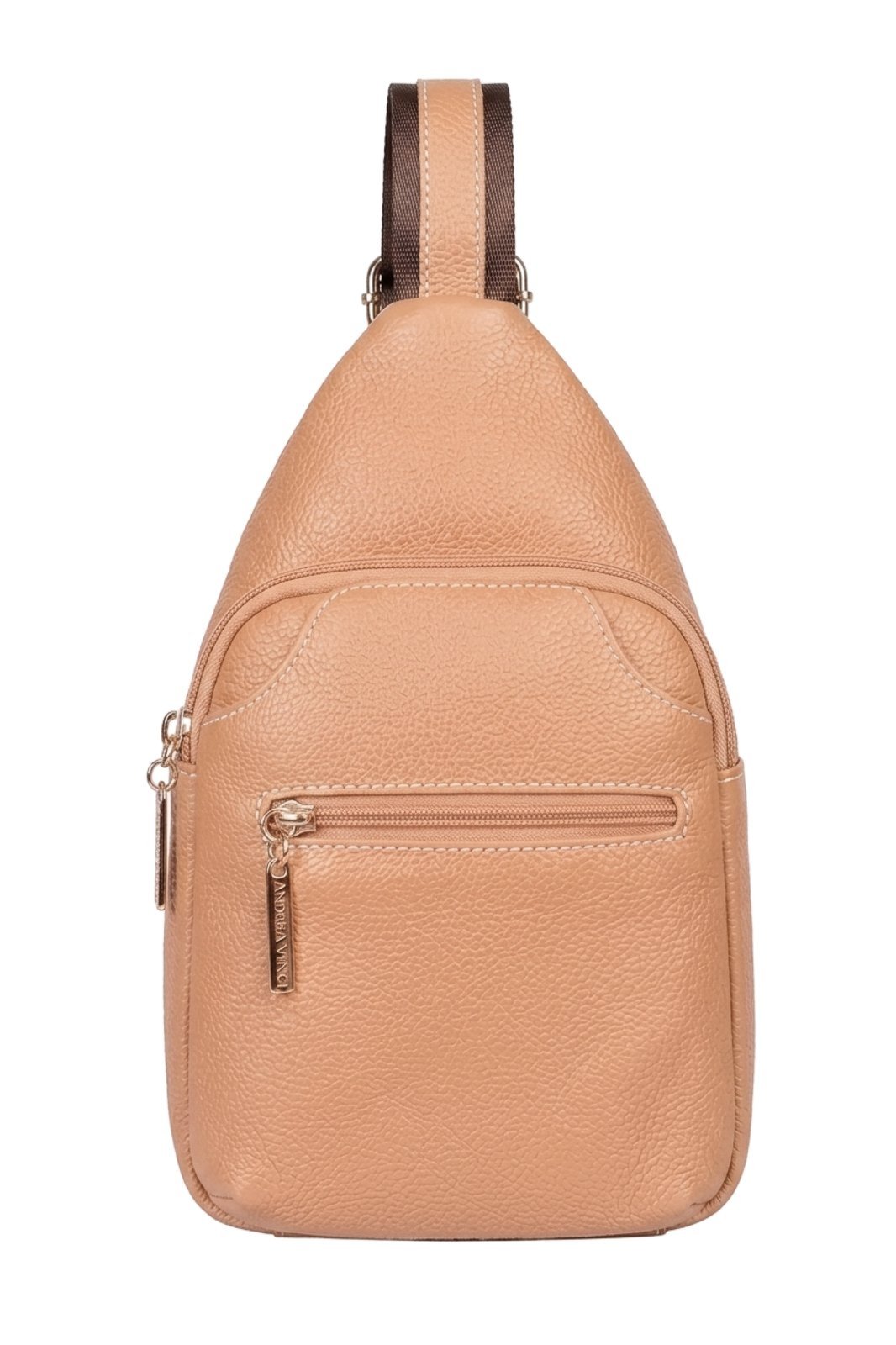 Mini mochila feminina transversal de couro liso Jenny - Bege