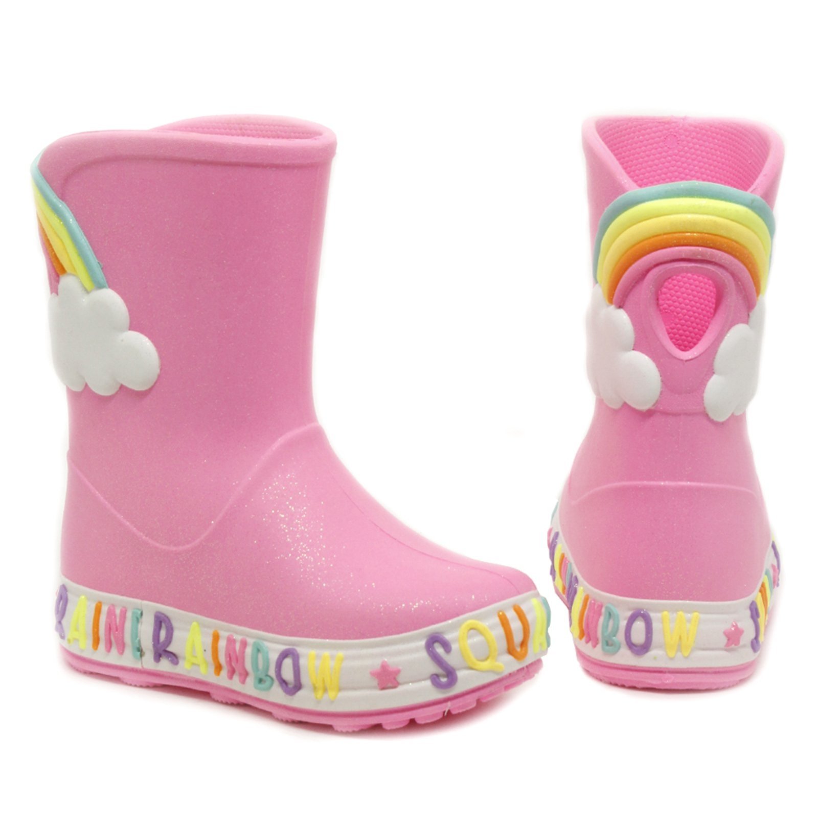 Infantil - Galocha Acqua Plugt Rainbow Nuvem Arco Iris Glitter Rosa Chiclete