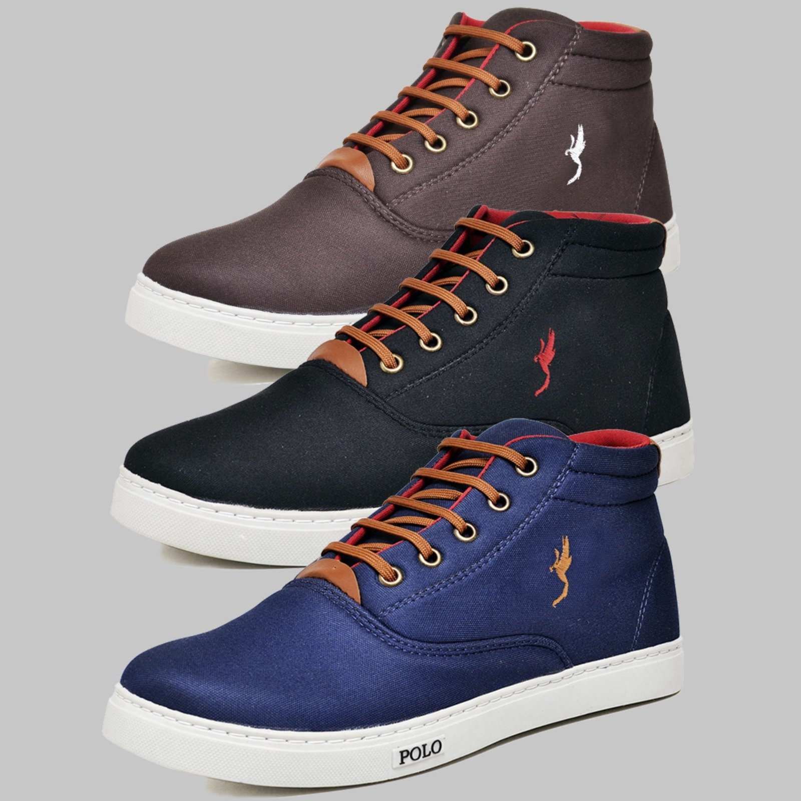 Kit 3 Pares Sapatênis Casual Botinha Masculino Polo Blu Preto/Azul/Café