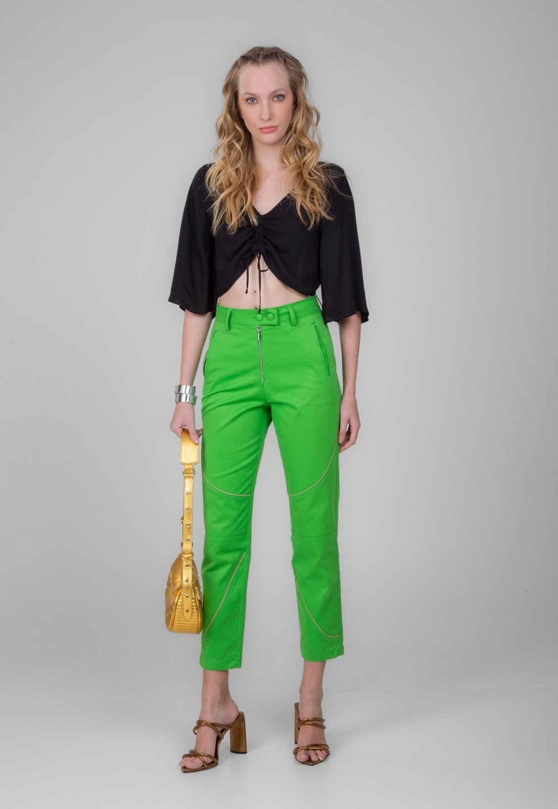 Calça Alfaiataria Traymon Com Recortes Verde Bandeira