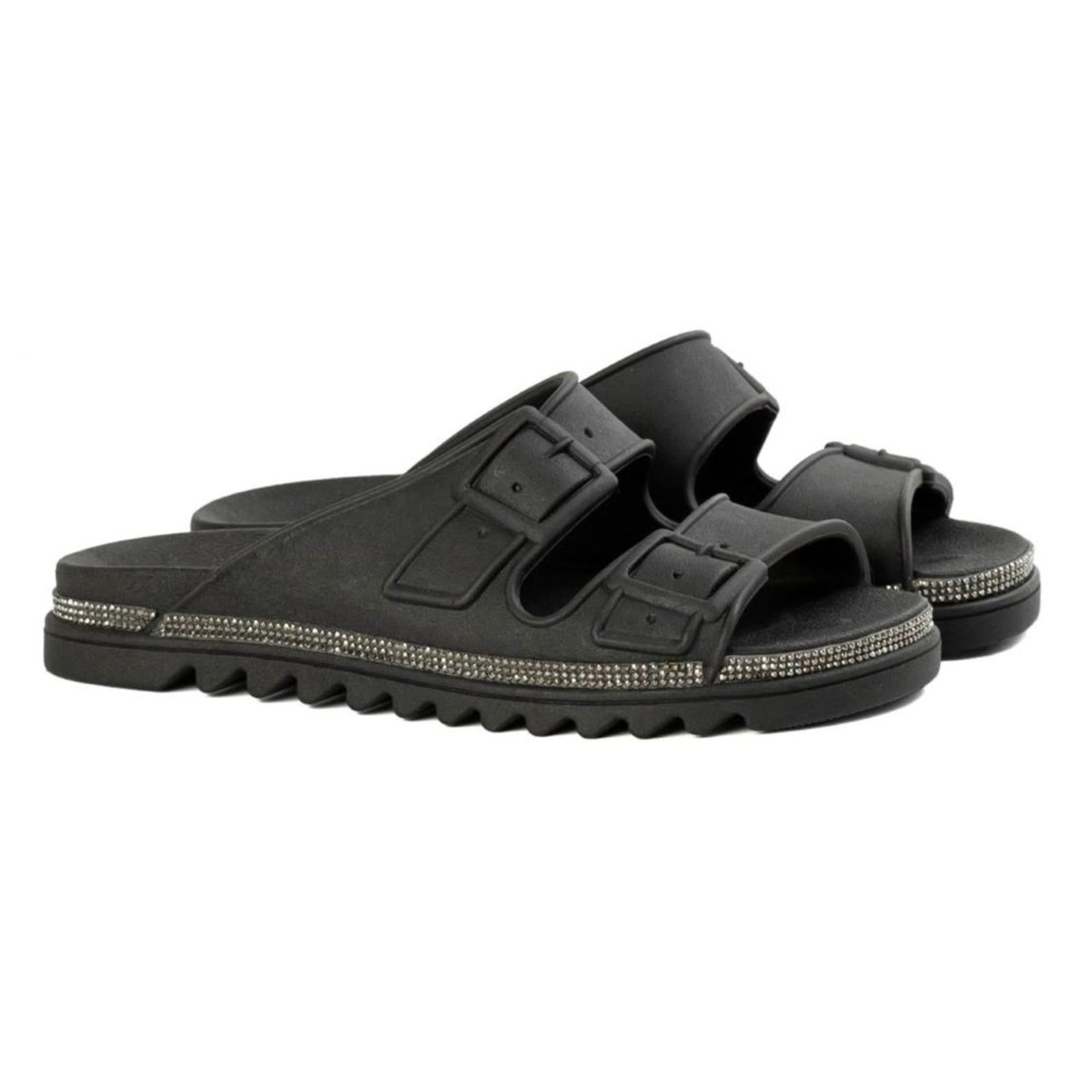 Sandália Feminina Anna Andrade Papete Flat Chinelo Casual Brilho Conforto Leve Moda Tendência Preto
