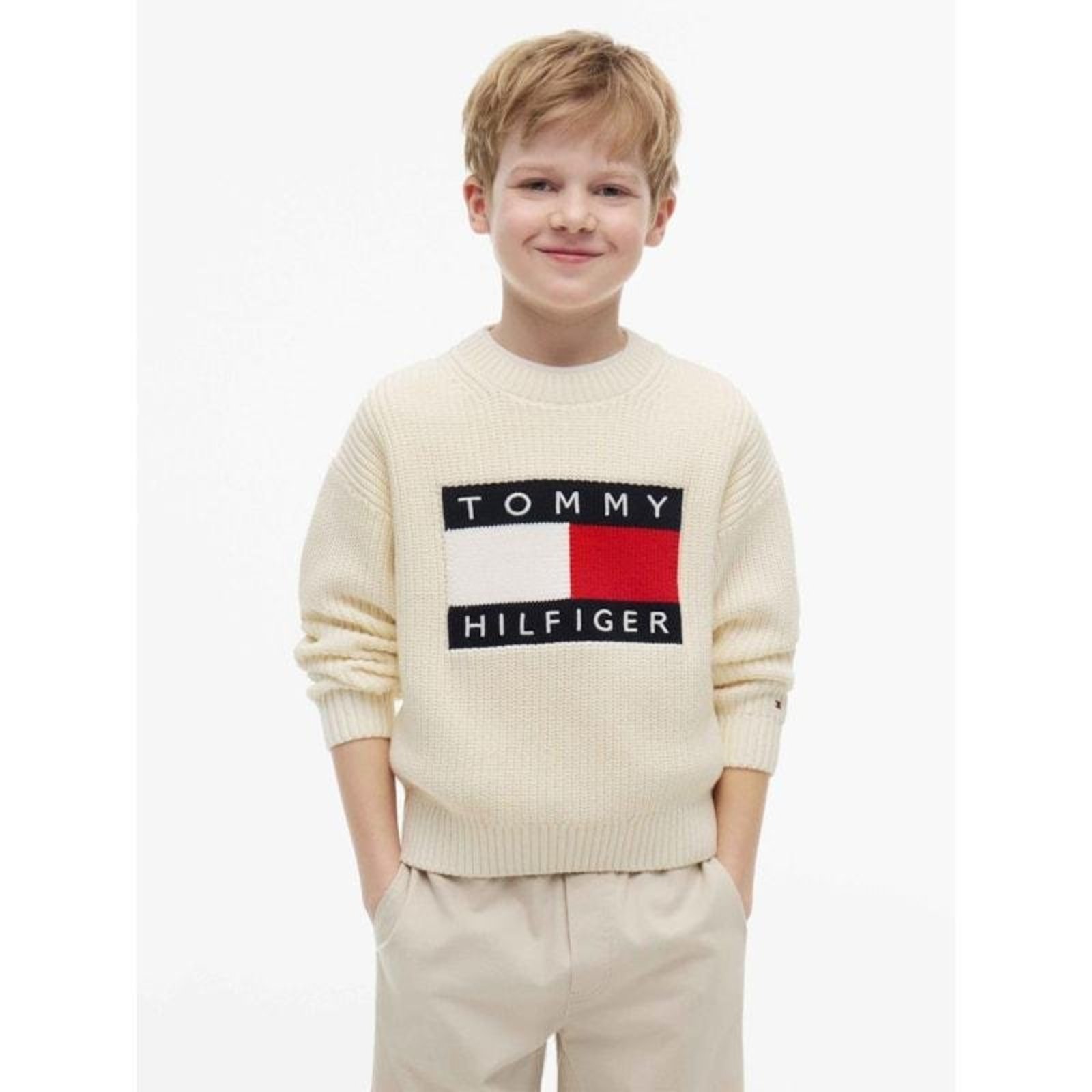 Suéter Big Flag Heritage em Tricô Grosso Off-white