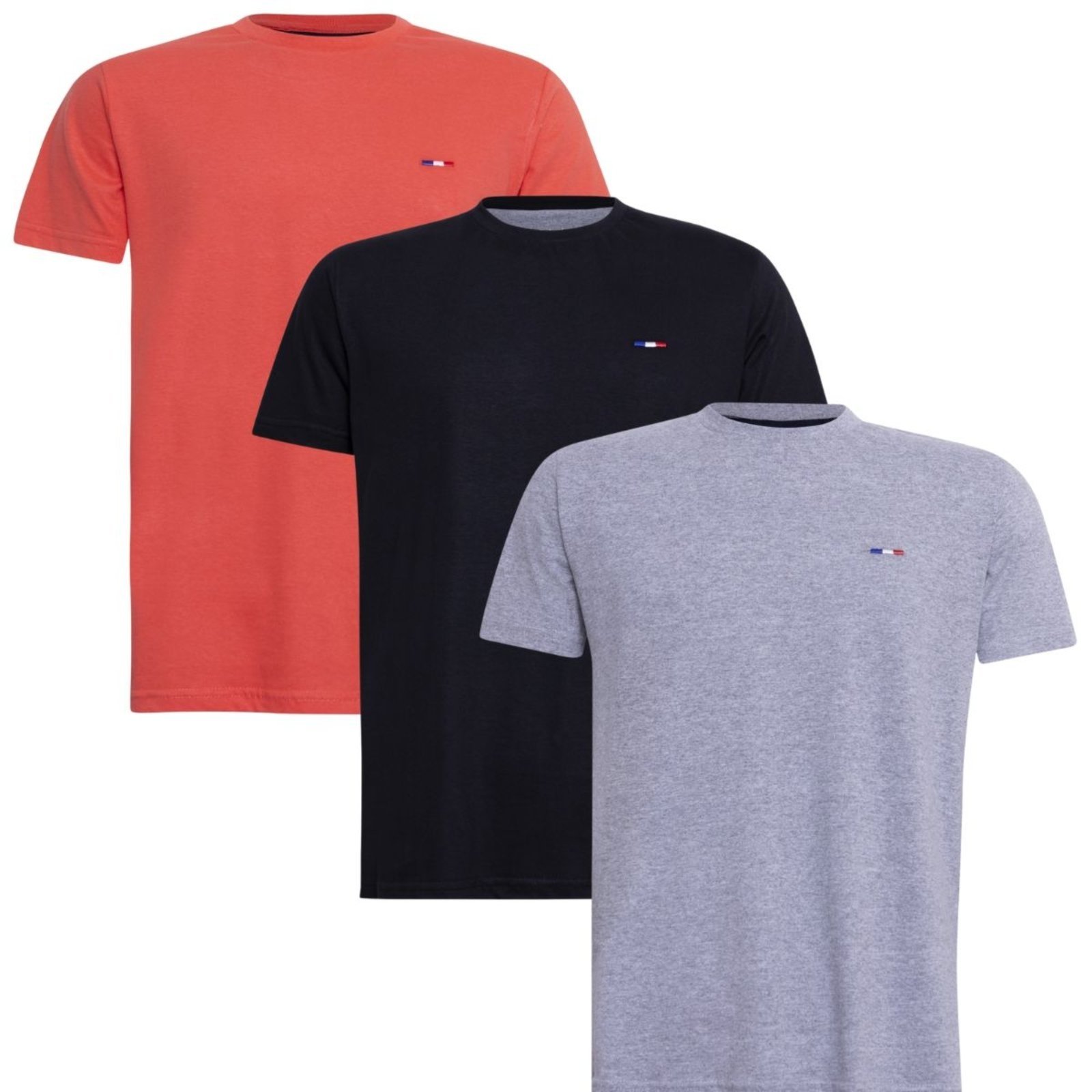Kit 3 Peças Camisetas Básicas Masculina Industrie em Algodão Premium no Estilo Tommy Bordado França