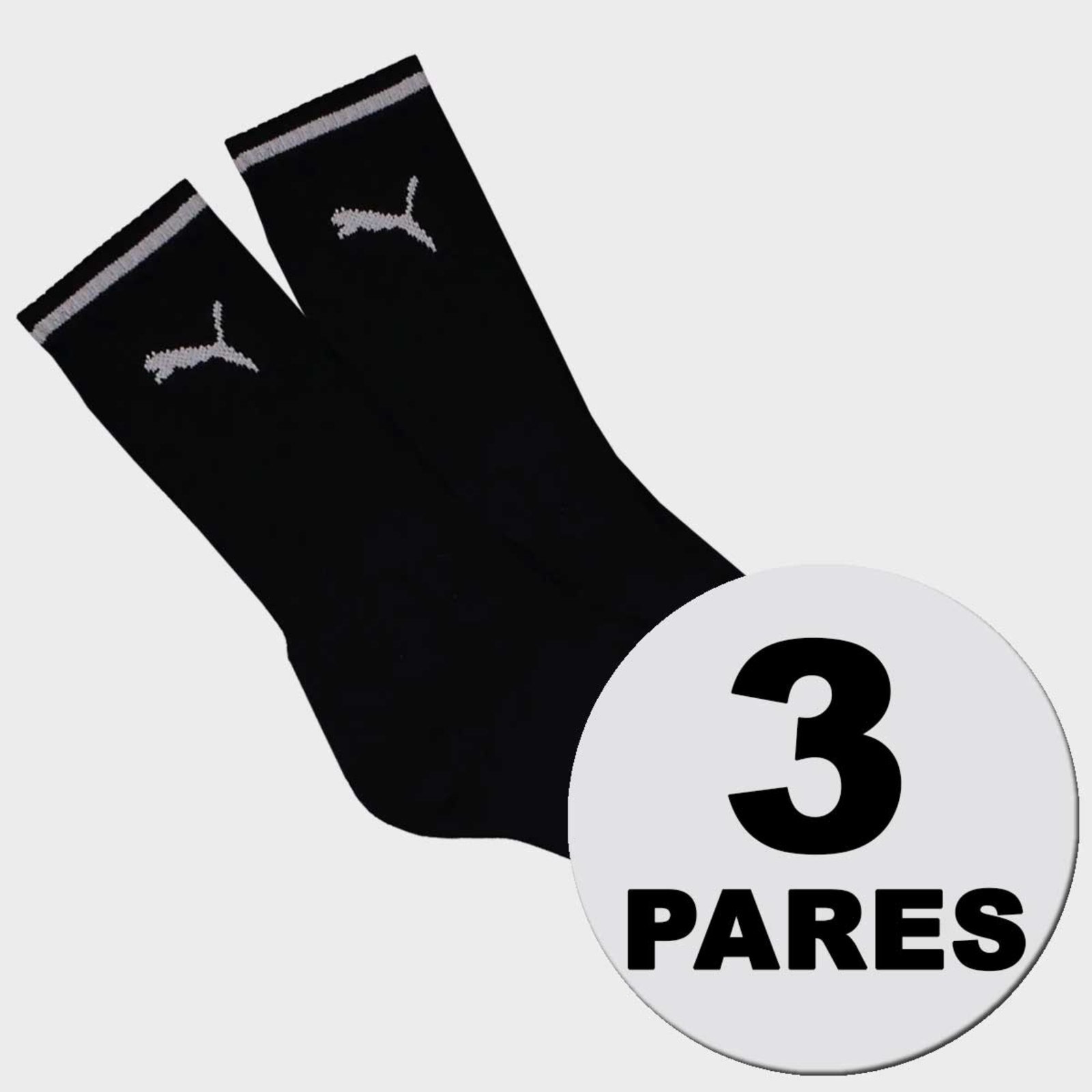Vista 2 Kit Meia Puma Cano Longo 3 Pares Preta preto Puma preto