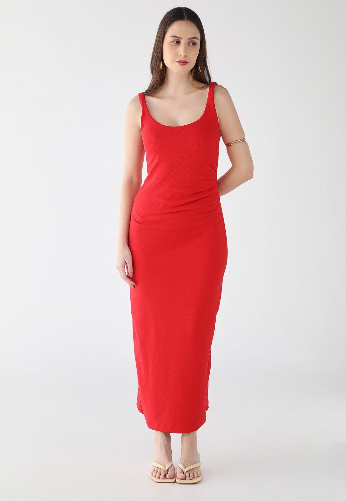 Vestido Midi Feminino Hering Alças Largas Vermelha