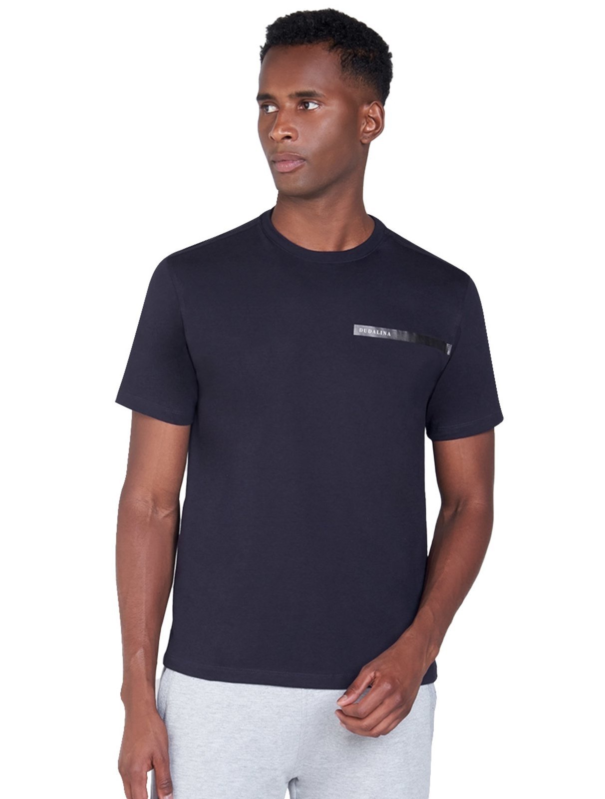 Camiseta Dudalina Masculina Regular Antiviral Logo Transfer Azul Marinho