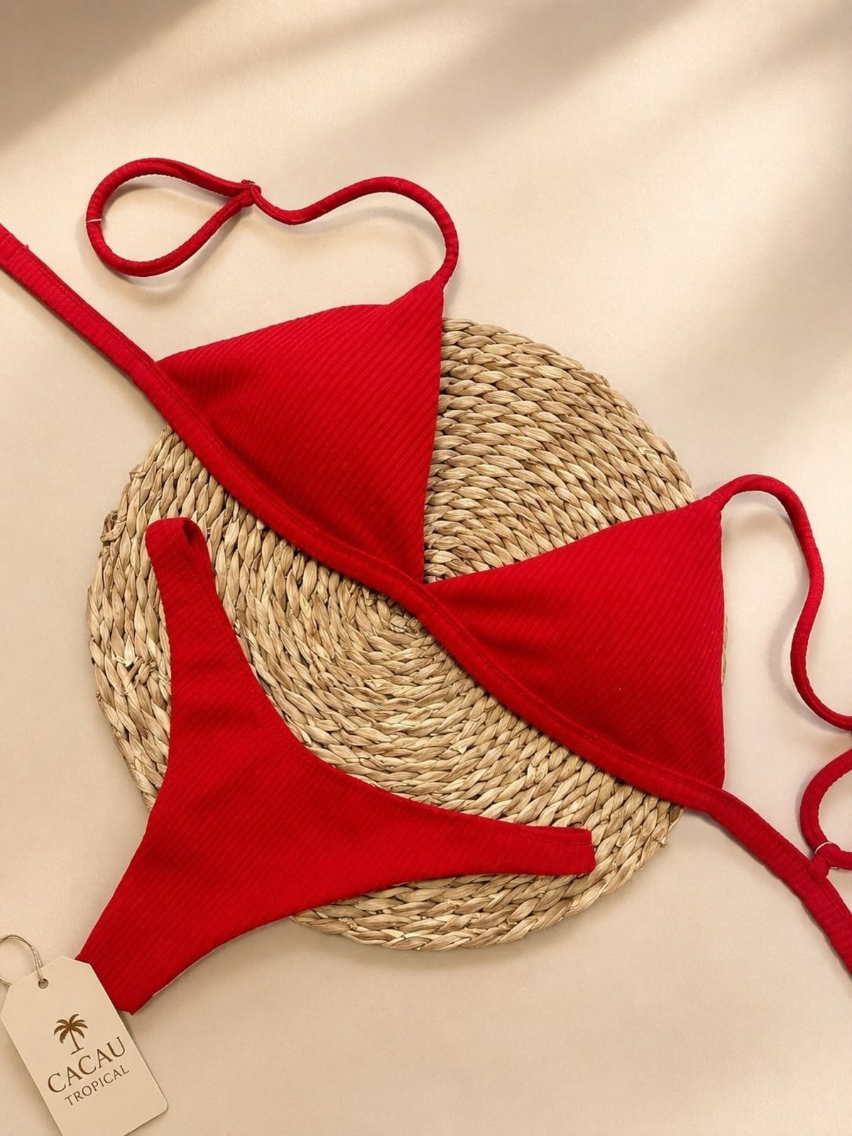 Biquíni Vermelho Feminino Cortininha Texturizado com Bojo Removível Conforto Ajuste Perfeito e Alta Qualidade do P ao GG