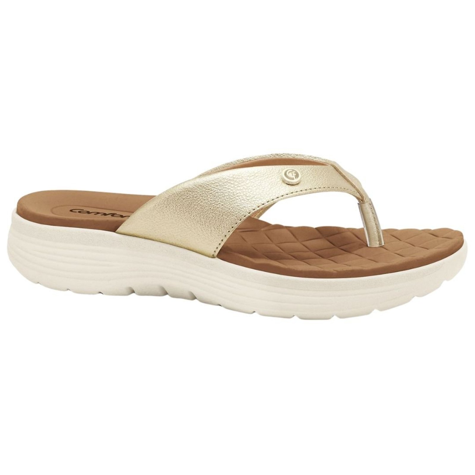 Chinelo Feminino em Couro Comfortflex 2643401 - Ouro