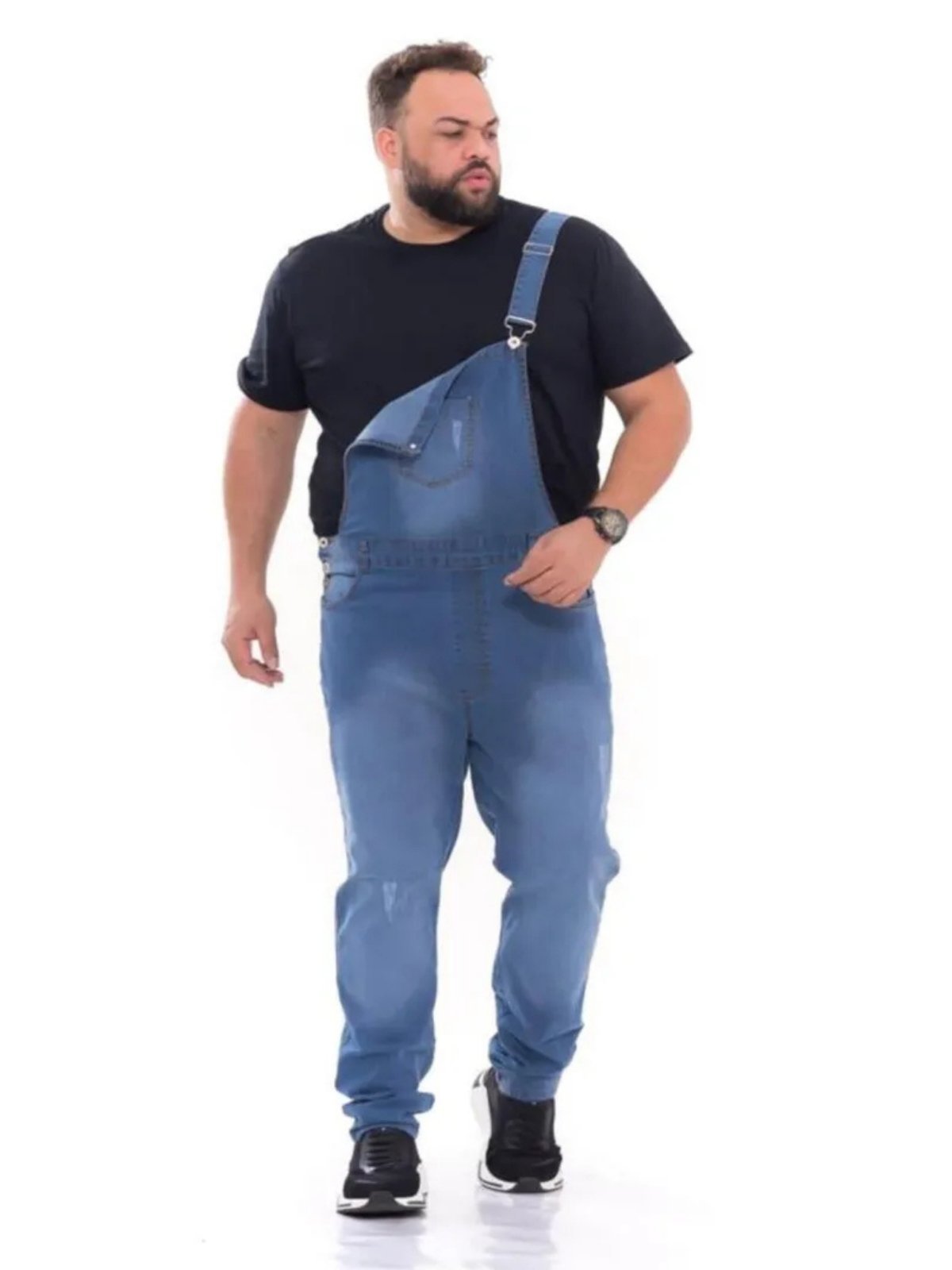 Vista 2 Macacão Masculino Jeans Light Jardineira Plus Size Claro azul JEANS LIGHT azul
