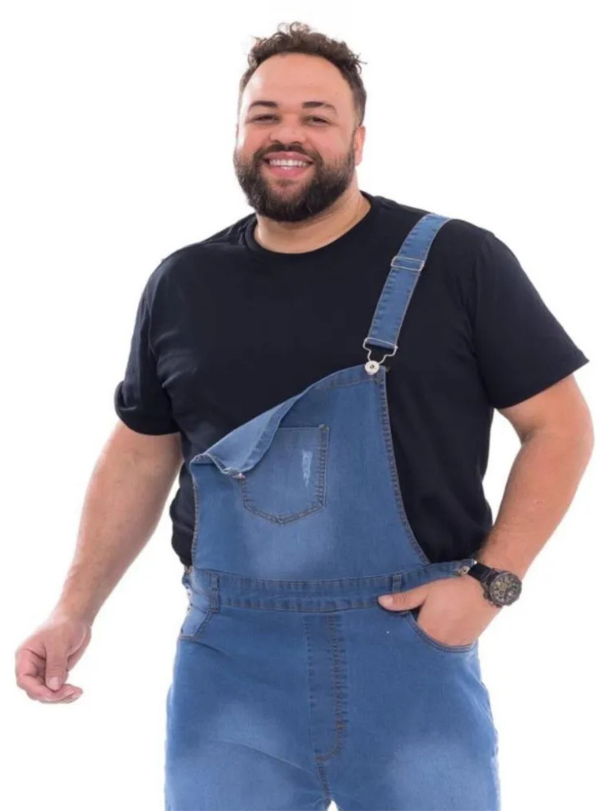 Vista 3 Macacão Masculino Jeans Light Jardineira Plus Size Claro azul JEANS LIGHT azul