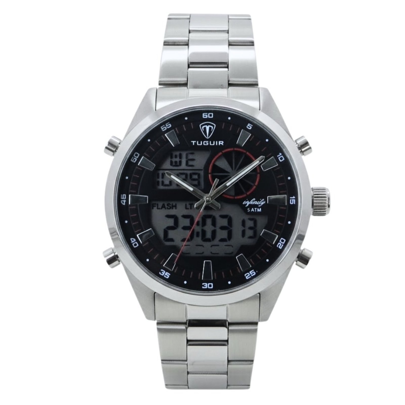Relógio Masculino de Aço Tuguir AnaDigi Infinity GCS-1265 Prata e Preto